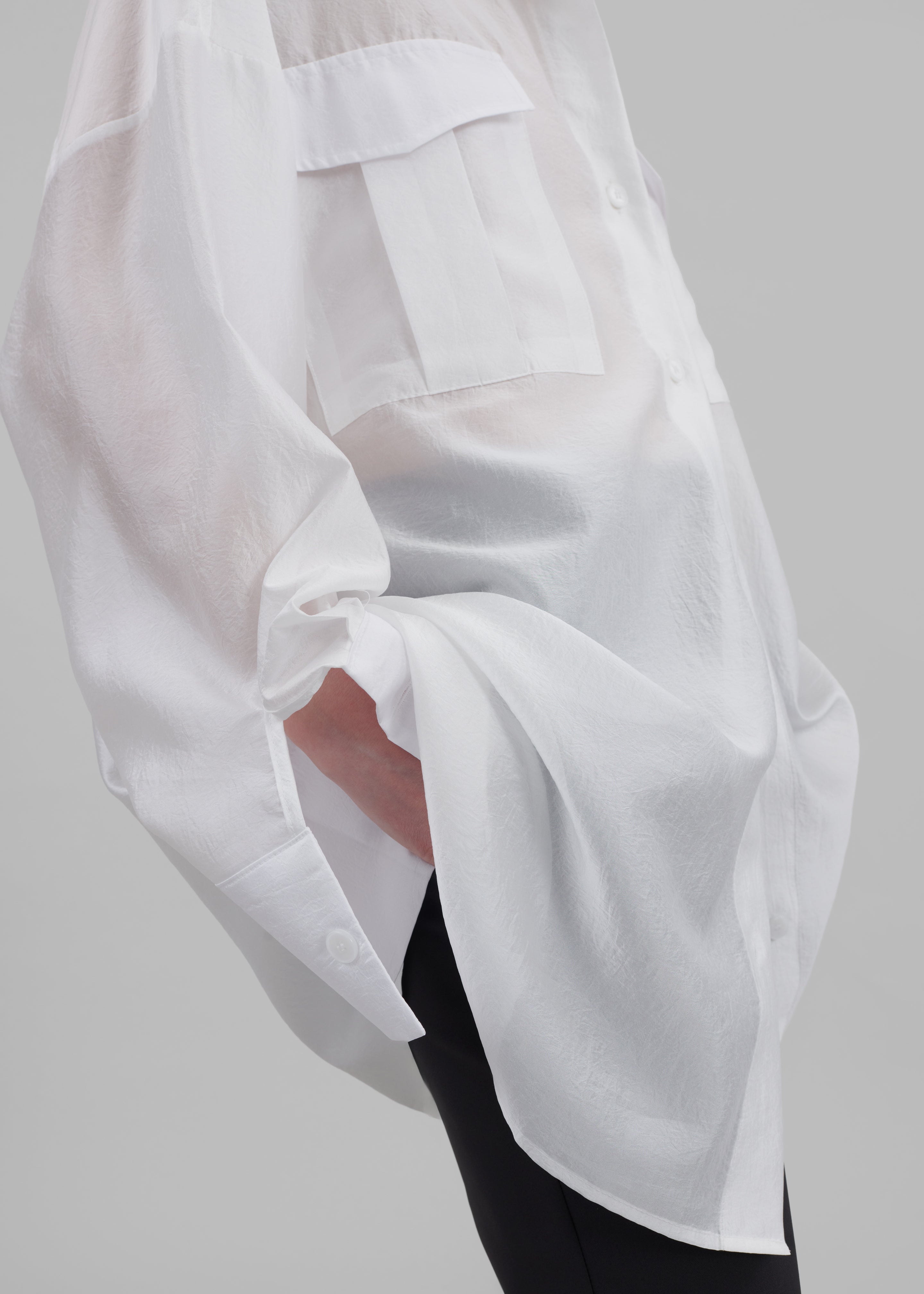 Laure Oversized Sheer Button Up Shirt - White - 7