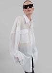 Laure Oversized Sheer Button Up Shirt - White