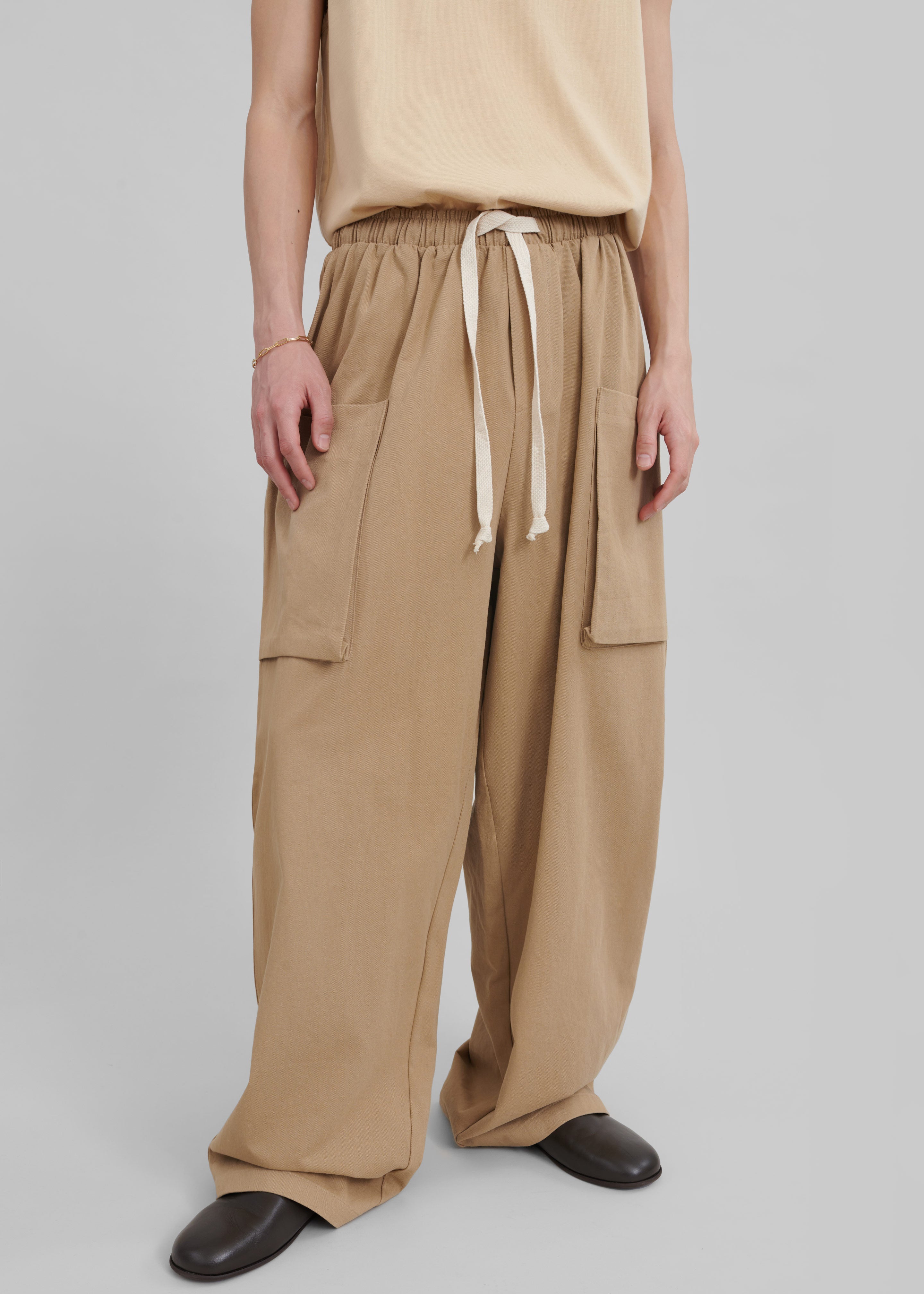 Lauri Drawstring Cargo Pants - Beige - 1