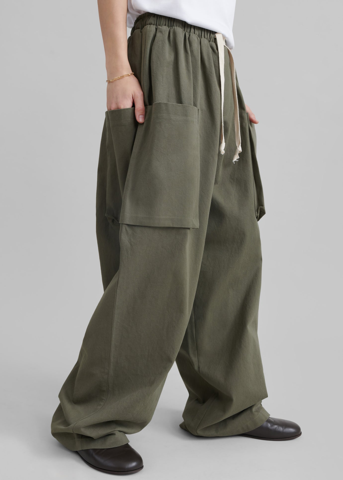 Lauri Drawstring Cargo Pants - Khaki - 1