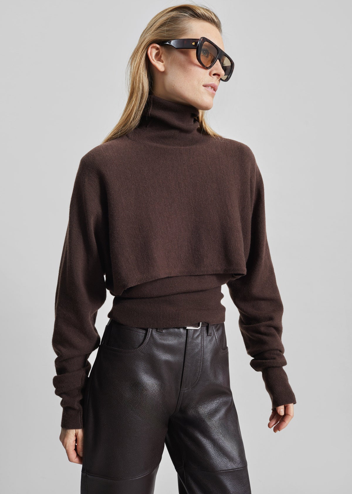 Lausanne Cashmere Detachable Layered Knit Set - Brown - 1