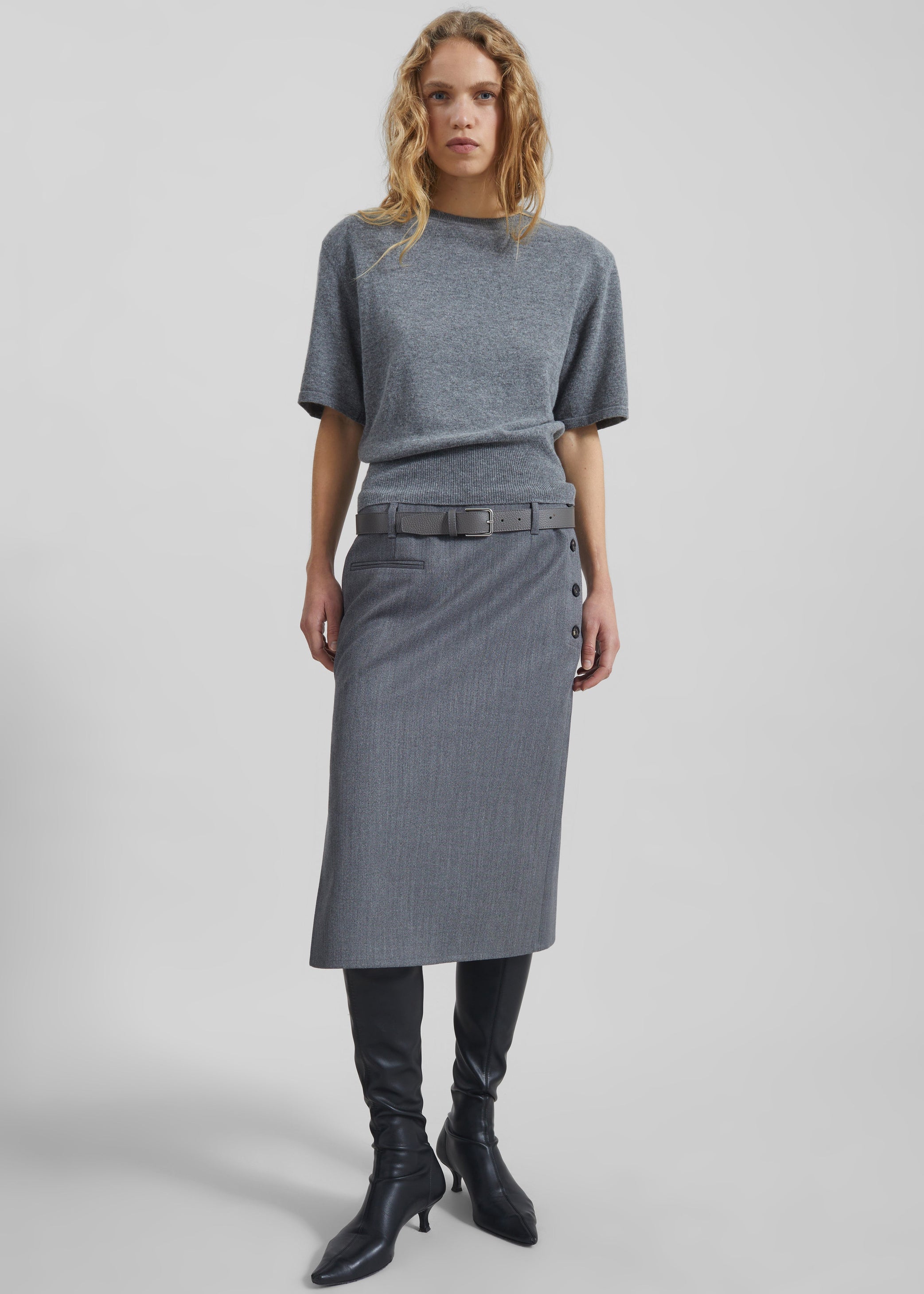 Shop the look image for Ensemble en maille Lausanne en cachemire à effet superposé amovible - Gris