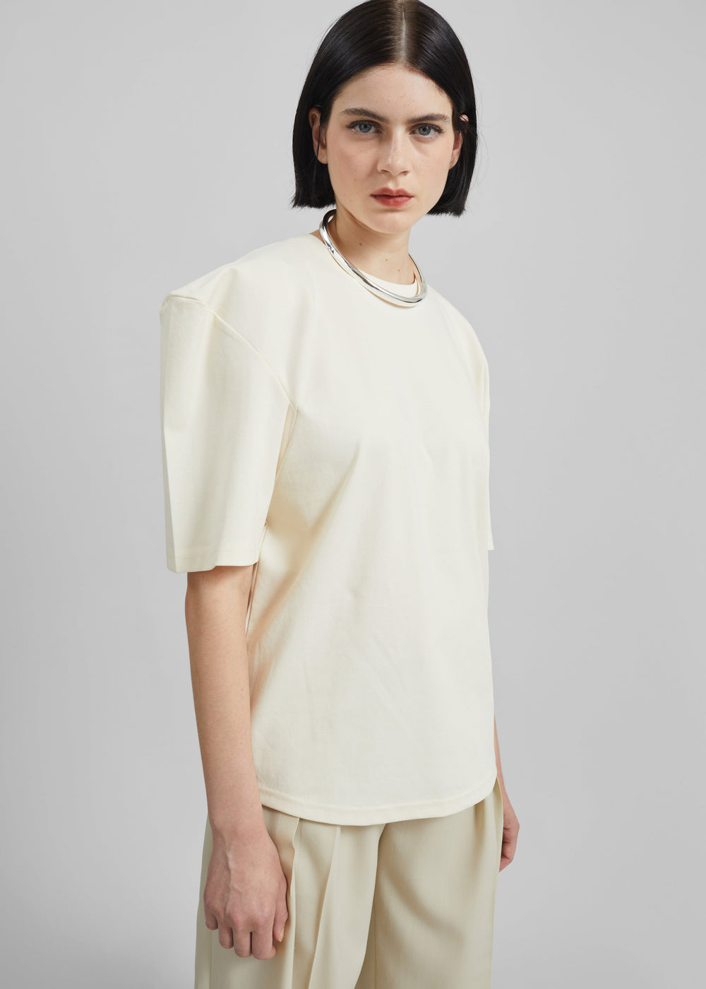 Laval Sculpted Sleeve T-Shirt - Cream - 1
