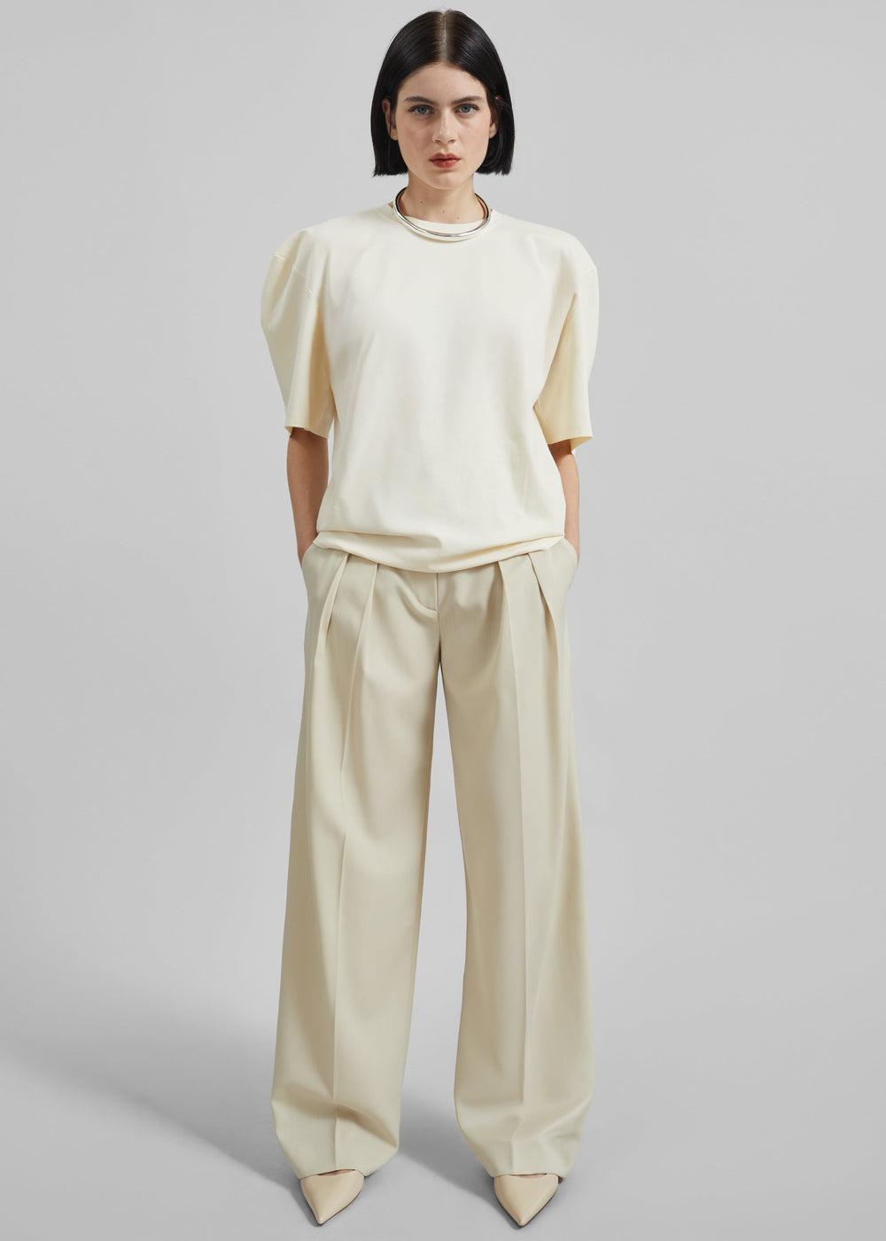 Laval Sculpted Sleeve T-Shirt - Cream