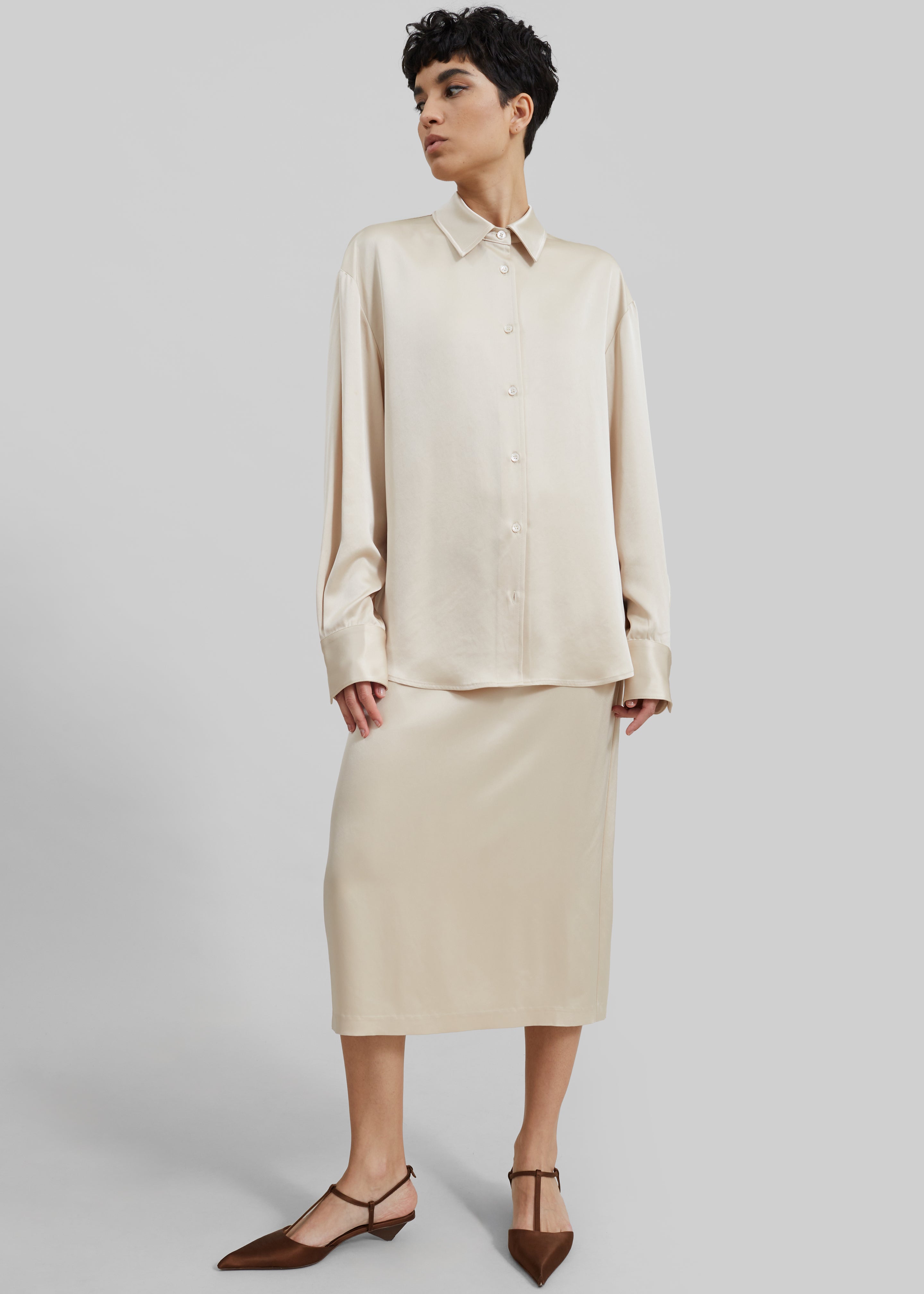 Lea Satin Midi Skirt Ivory Frankie Shop Europe