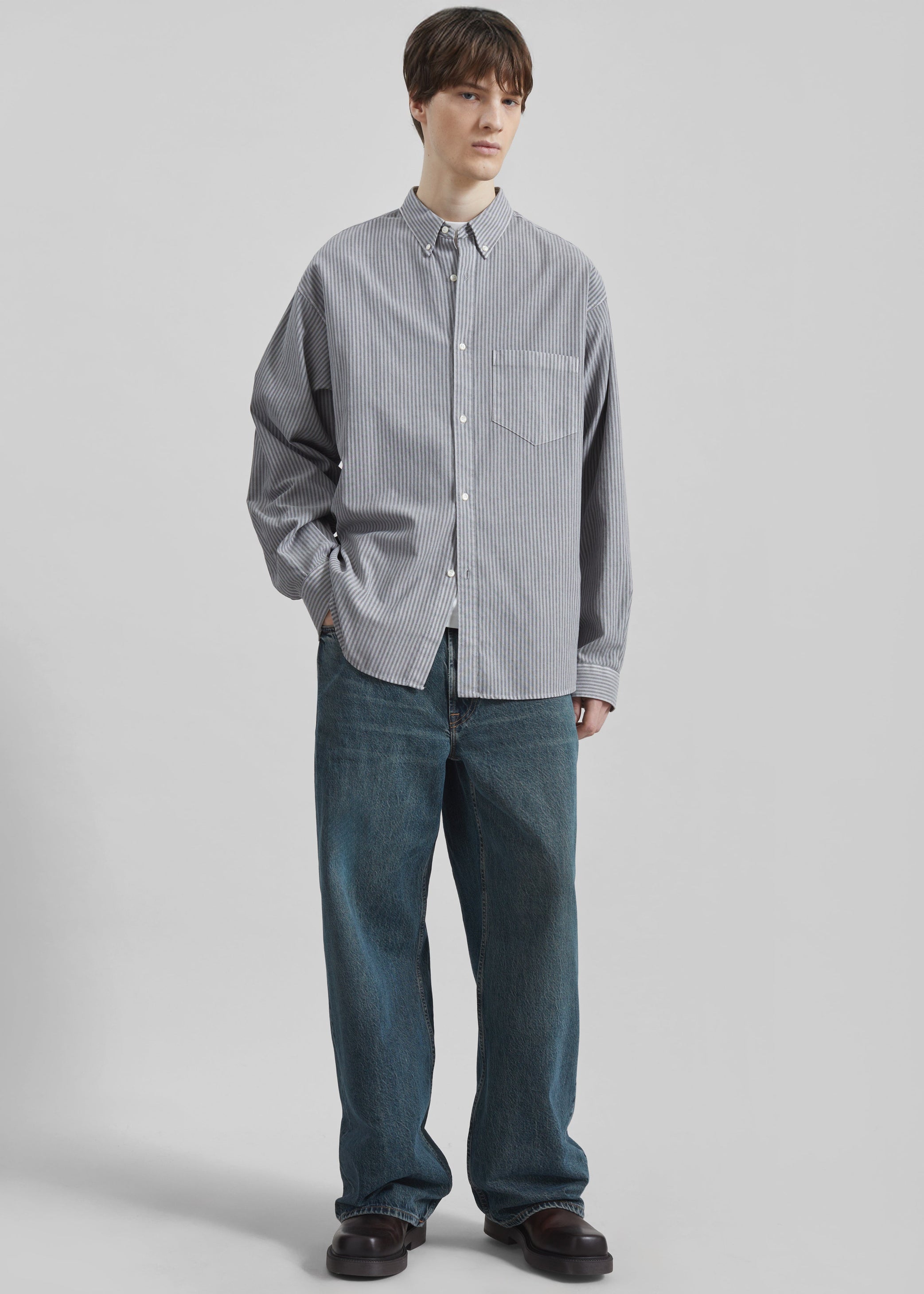 Shop the look image for Legan Shirt - Grey Stripe