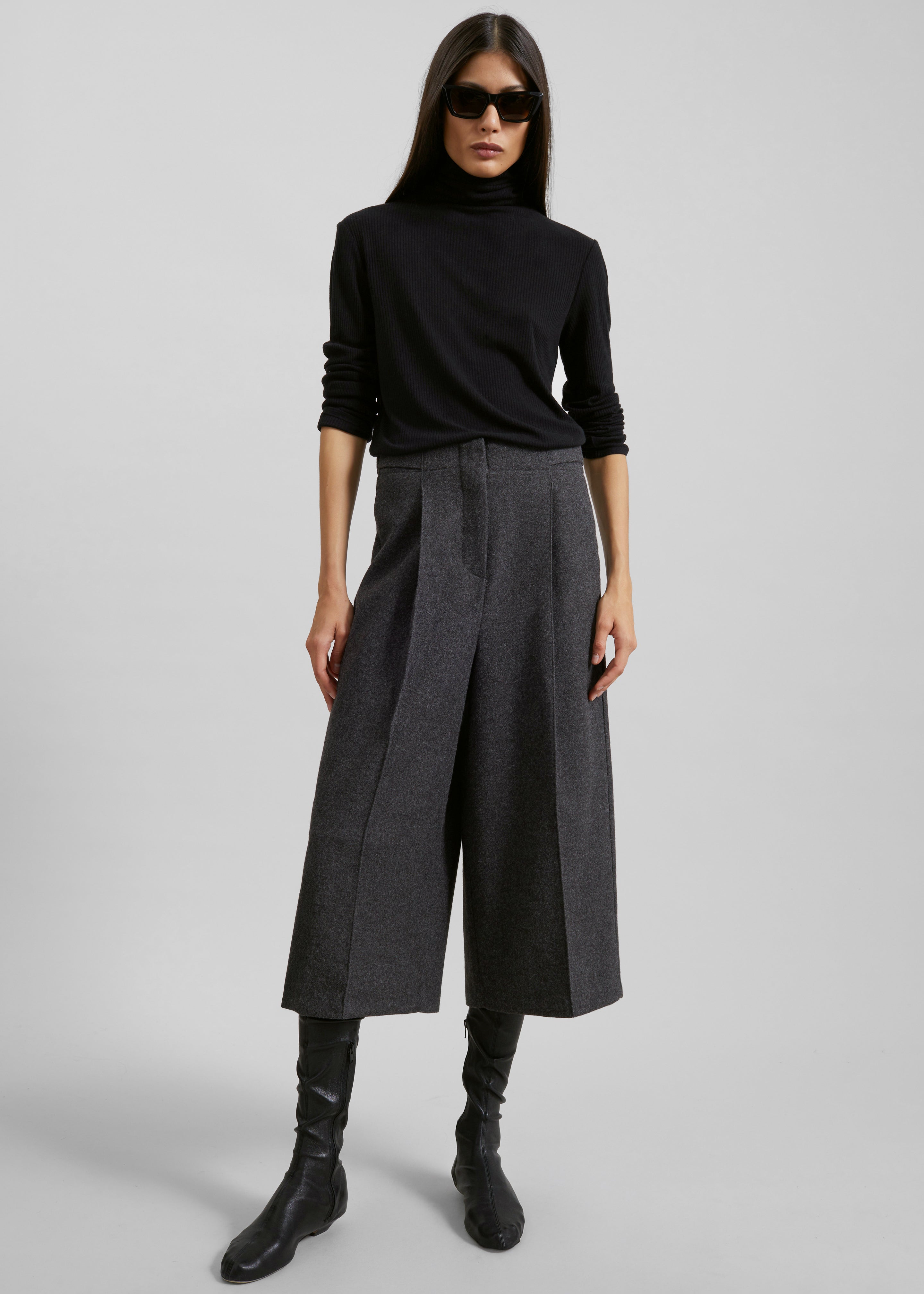 Leher Tailored Wool Culottes - Charcoal - 5