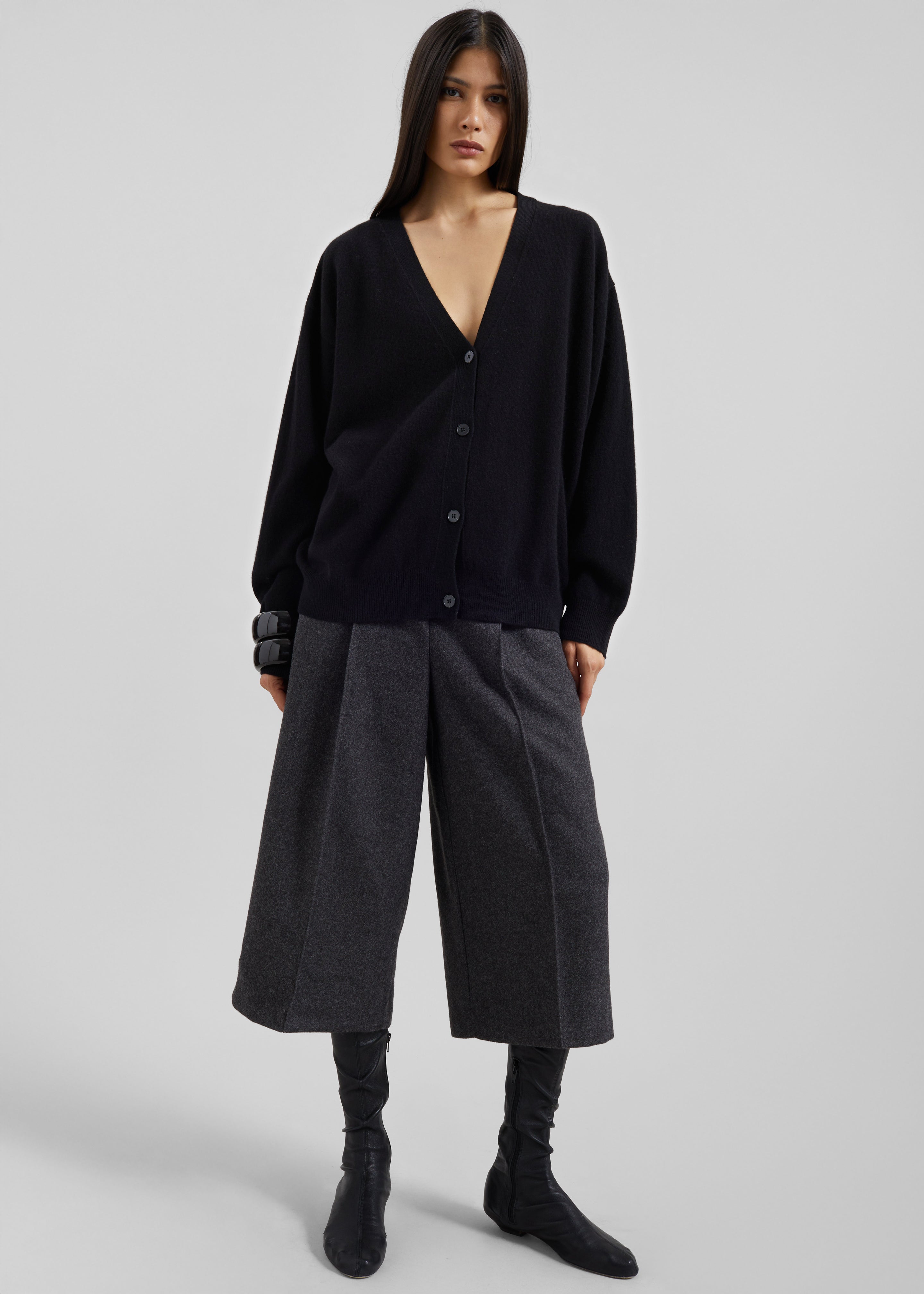 Leher Tailored Wool Culottes - Charcoal - 7