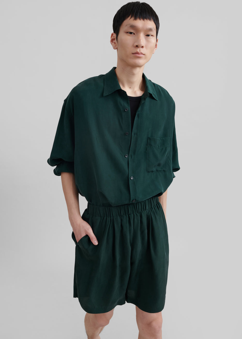 Leland Silky Boxer Shorts - Forest Green - 1