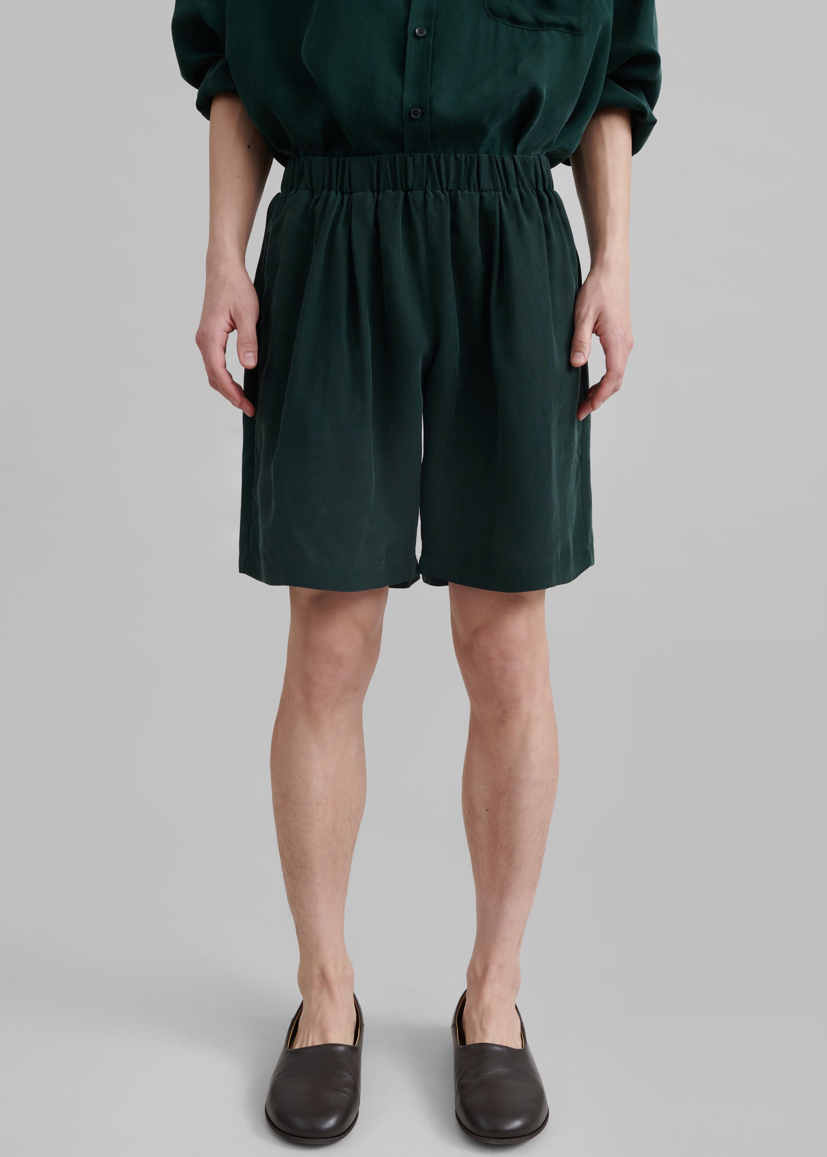 Leland Silky Boxer Shorts - Forest Green - 1