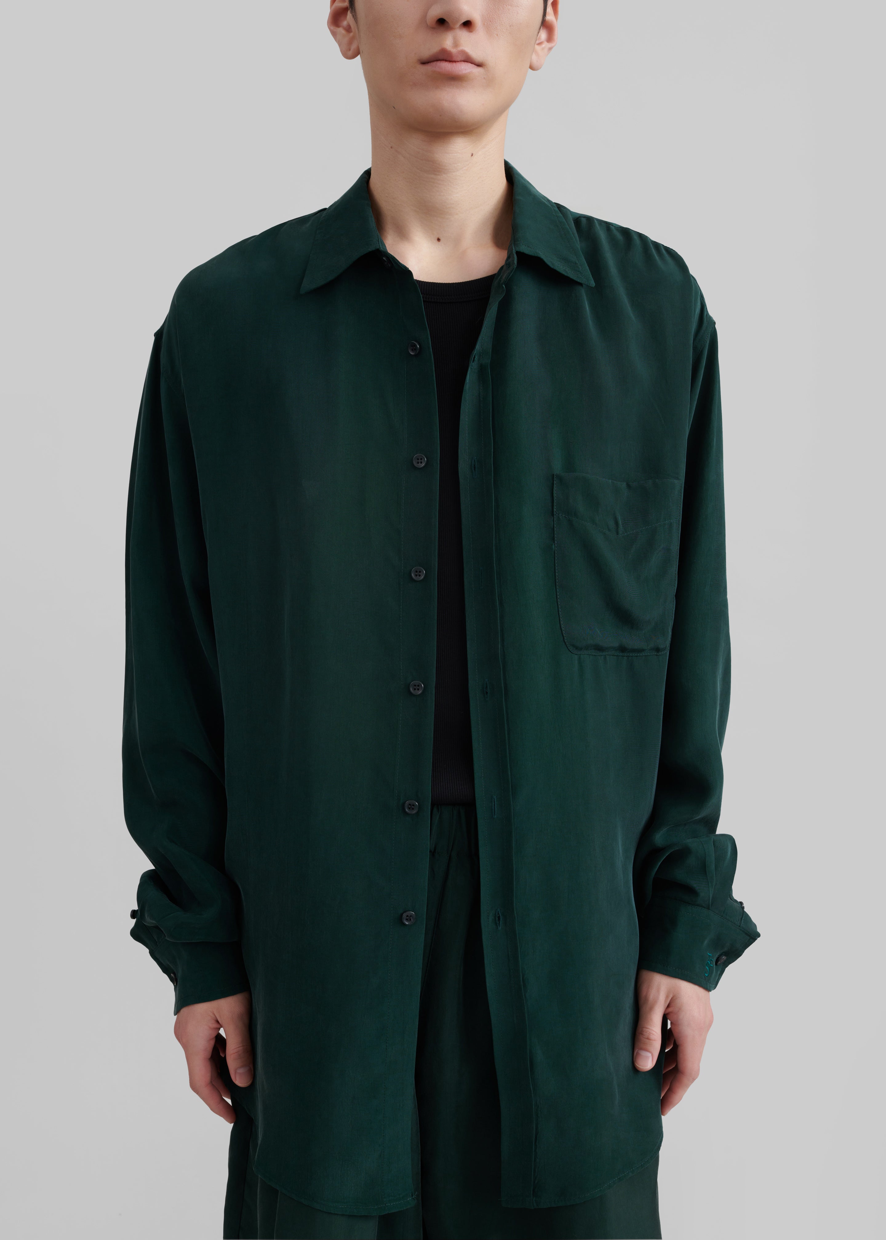 Leland Silky Shirt - Forest Green - 3