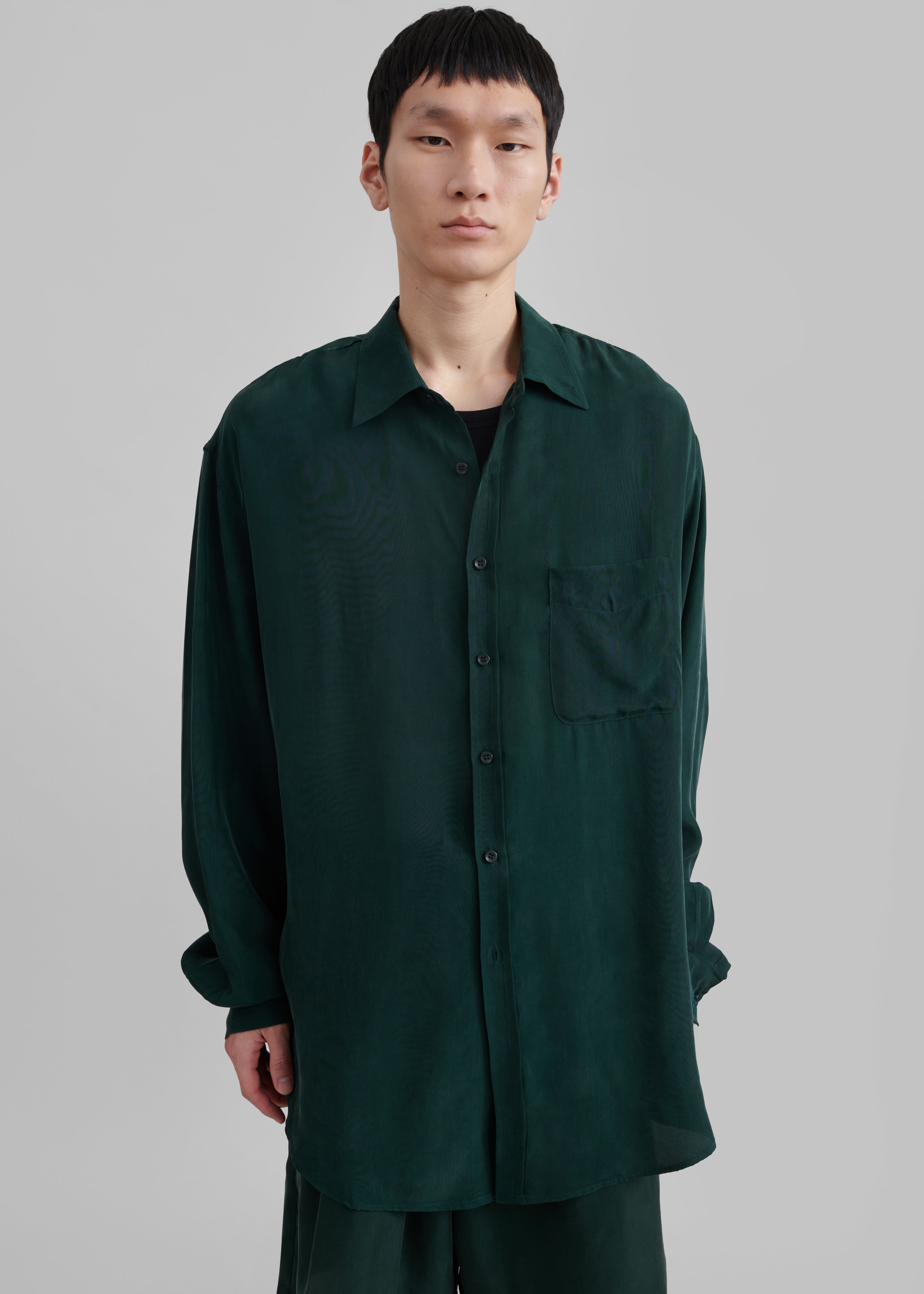 Leland Silky Shirt - Forest Green - 2