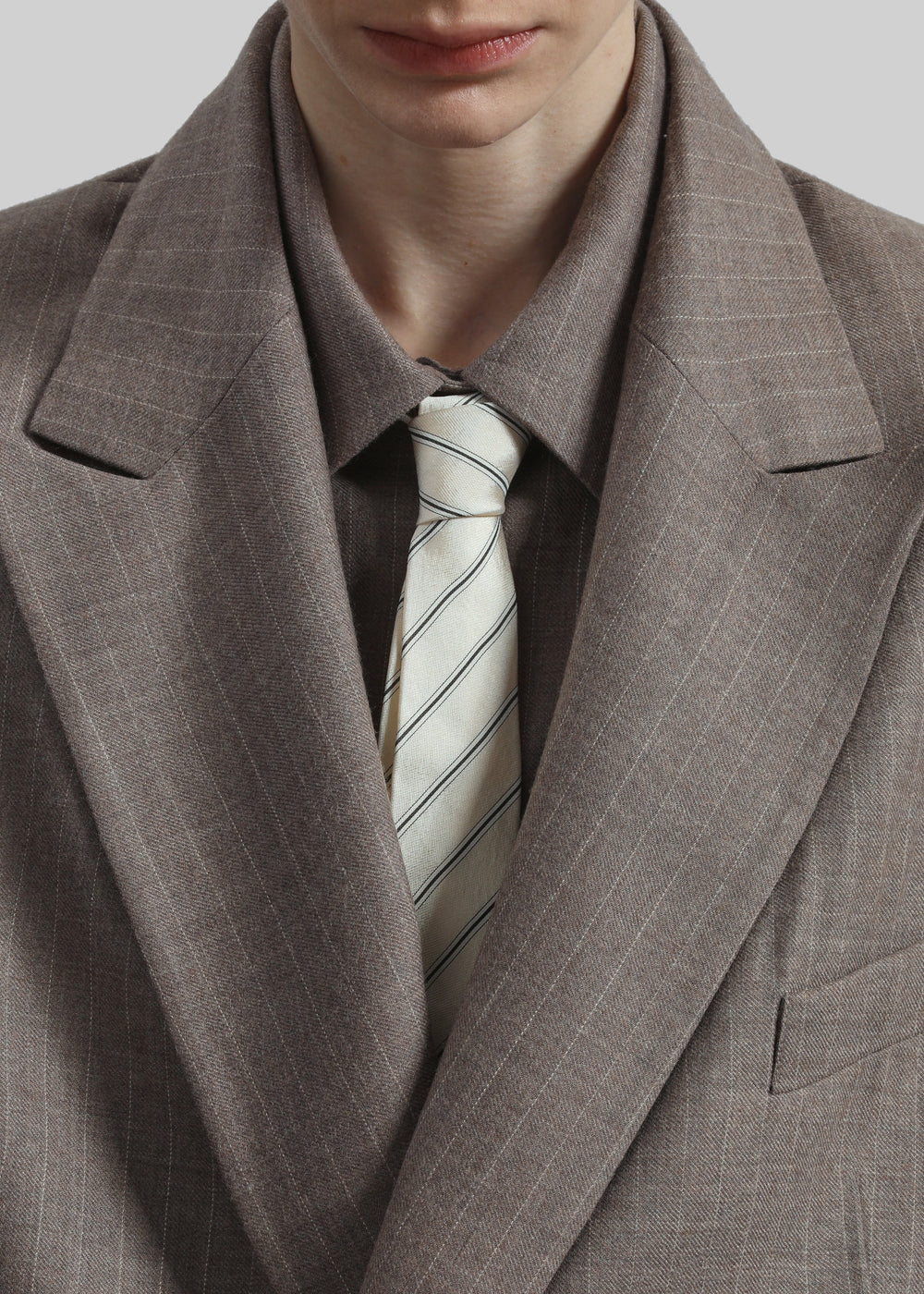 Lene Striped Silk Tie - Cream/Navy Stripe - 1
