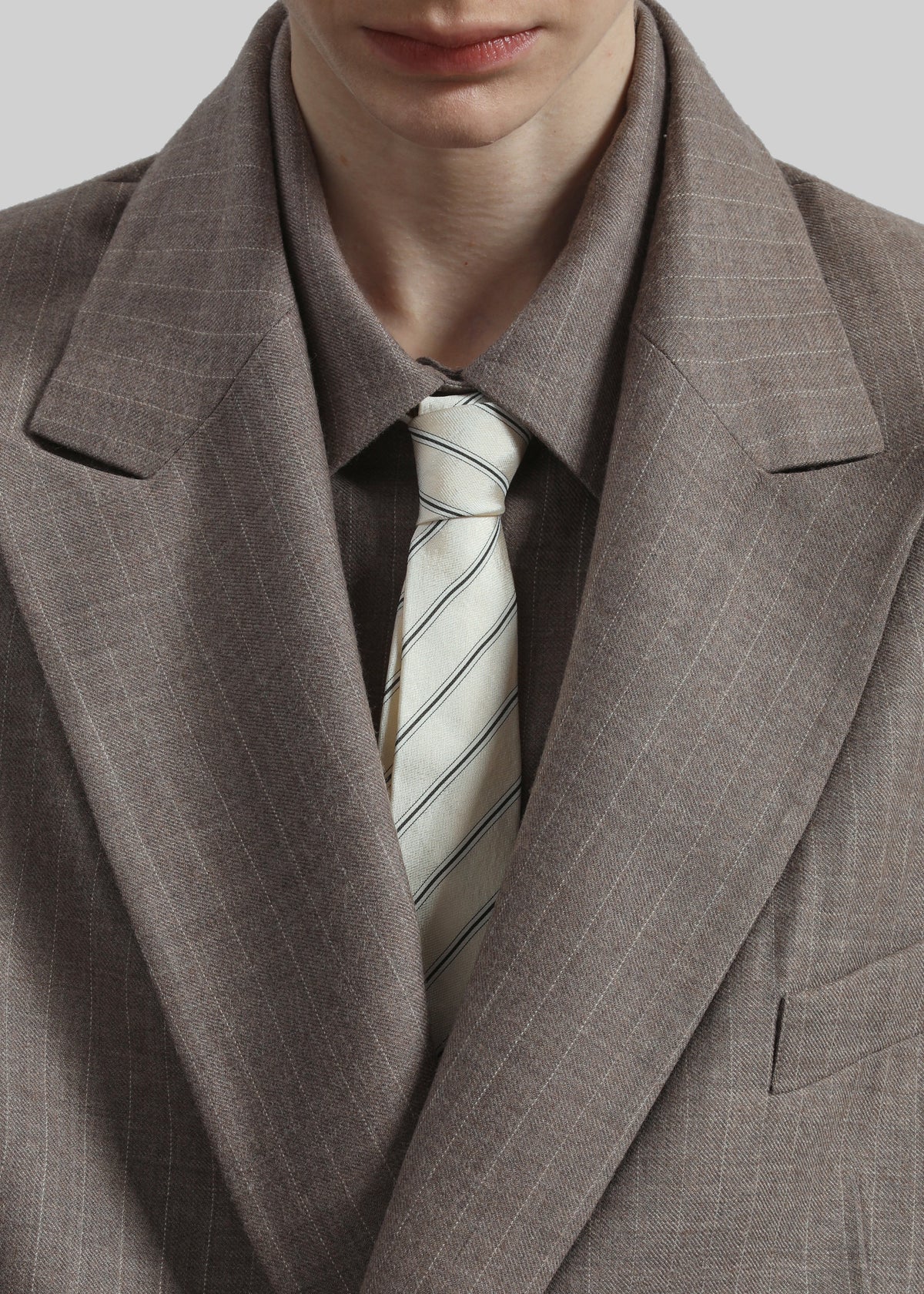 Lene Striped Silk Tie - Cream/Navy Stripe - 2