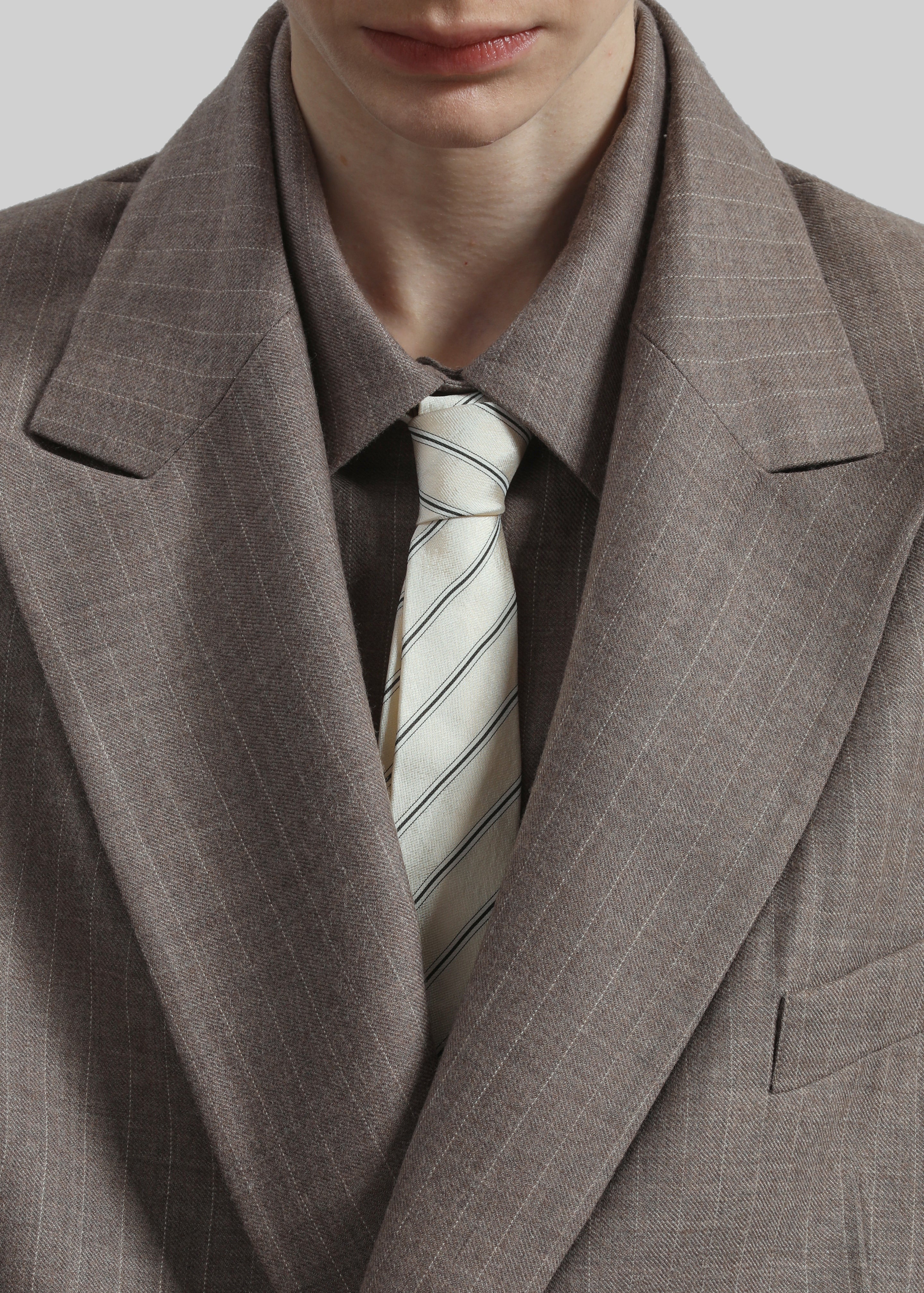 Lene Striped Silk Tie - Cream/Navy Stripe - 2