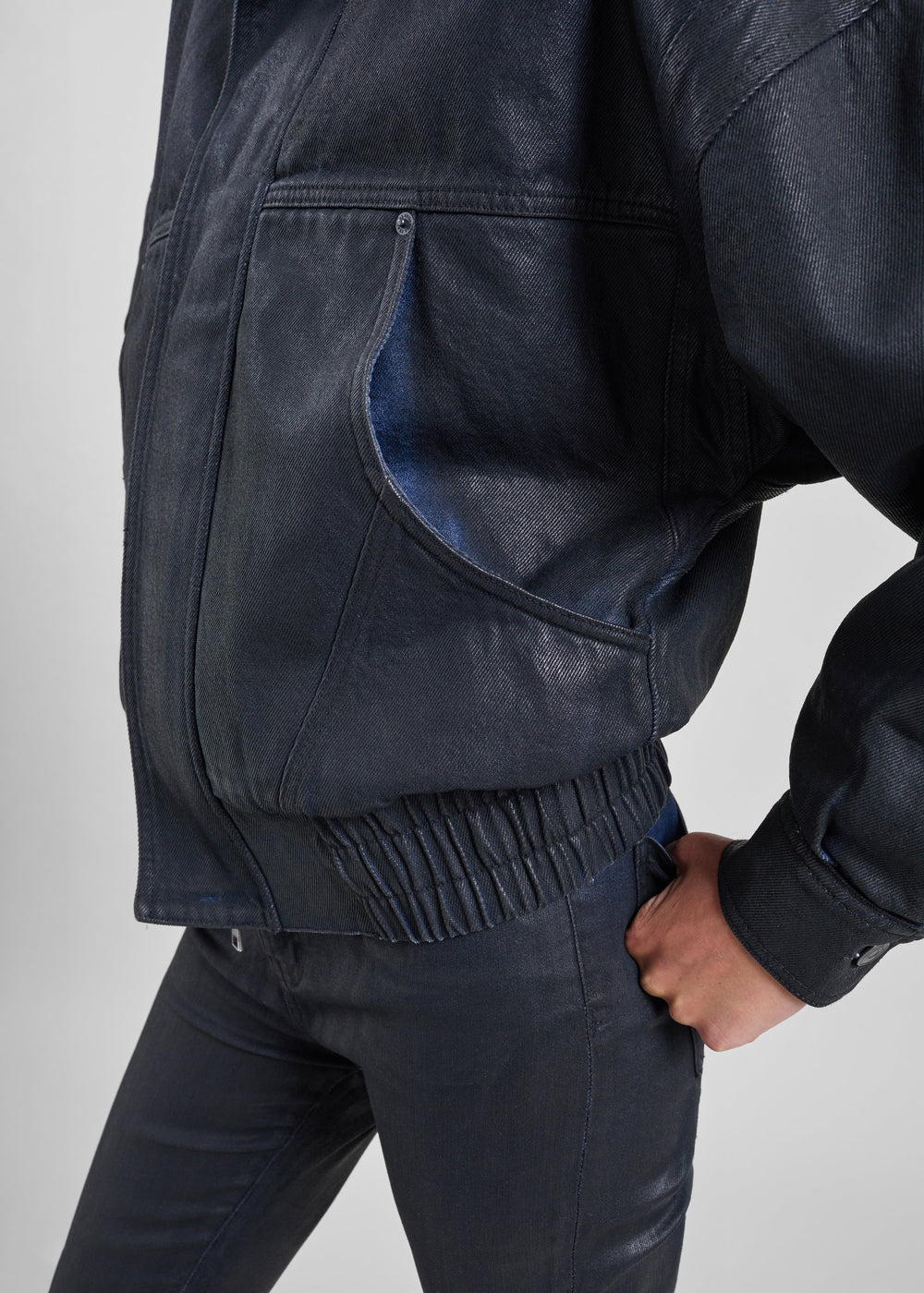 Lenea Coated Denim Batwing Sleeve Jacket - Black - 1