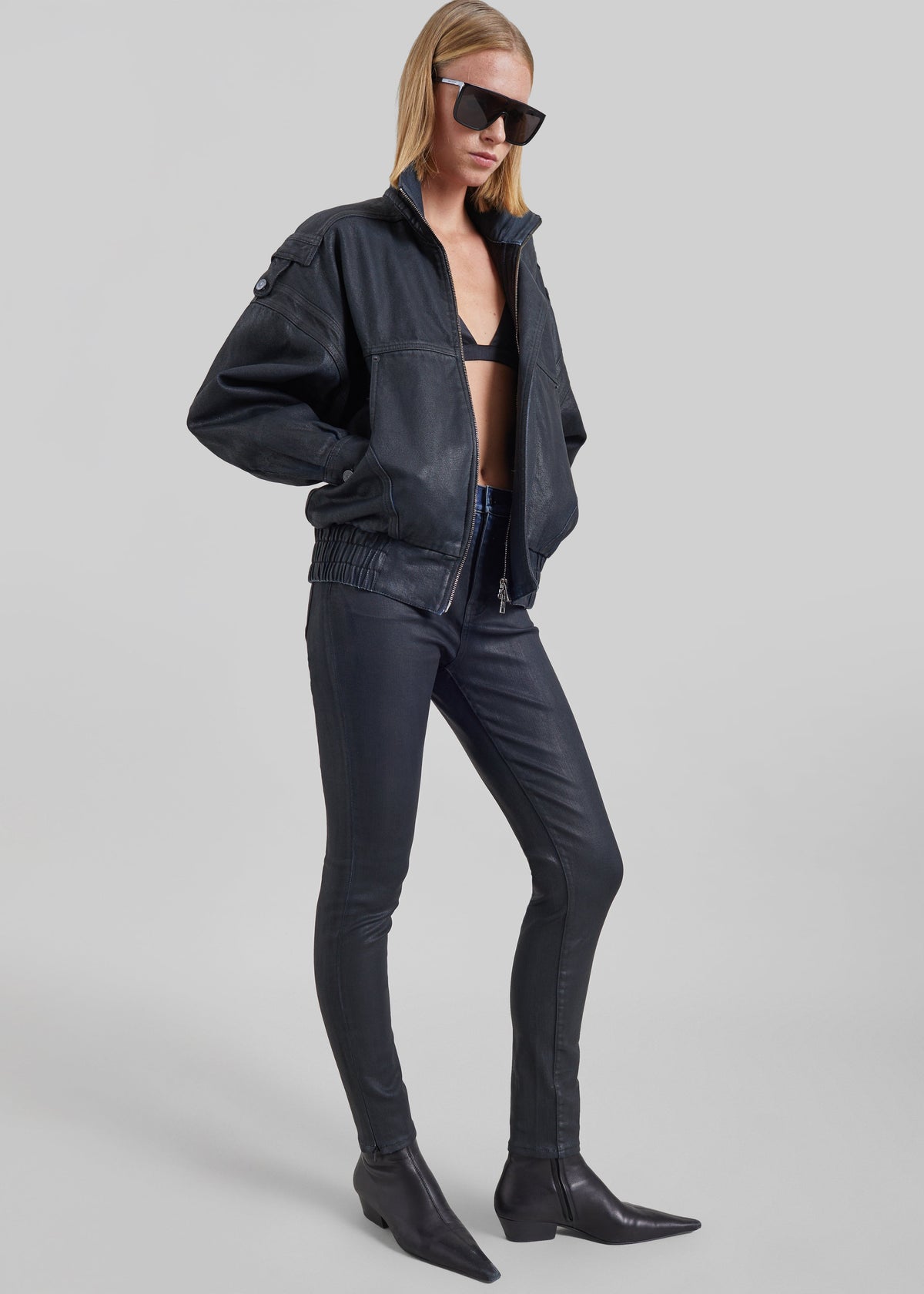 Giacca Lenea in denim spalmato con maniche a pipistrello - Nero