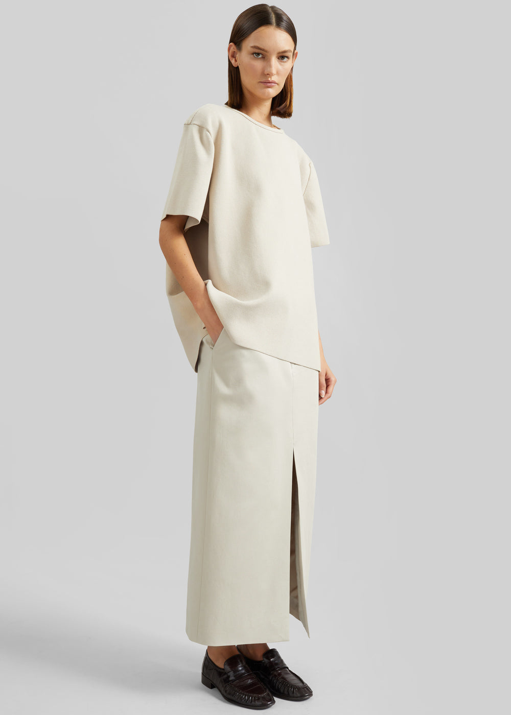 Leni Knit Oversized Top - Beige
