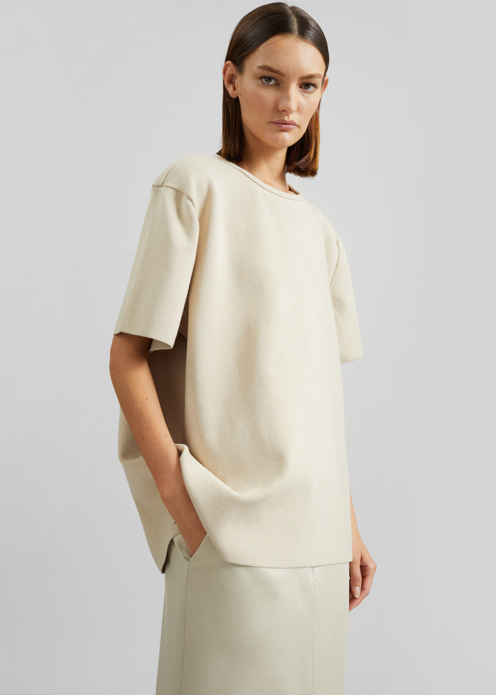 Leni Knit Oversized T-Shirt - Beige