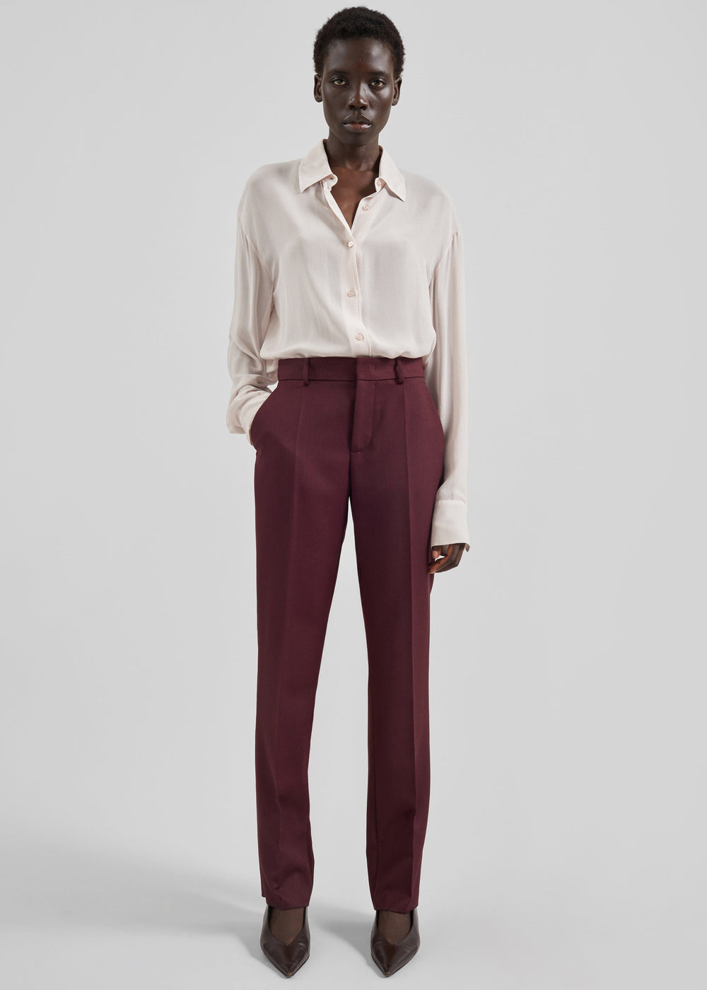 Lenora Wool Straight Trousers - Burgundy - 1