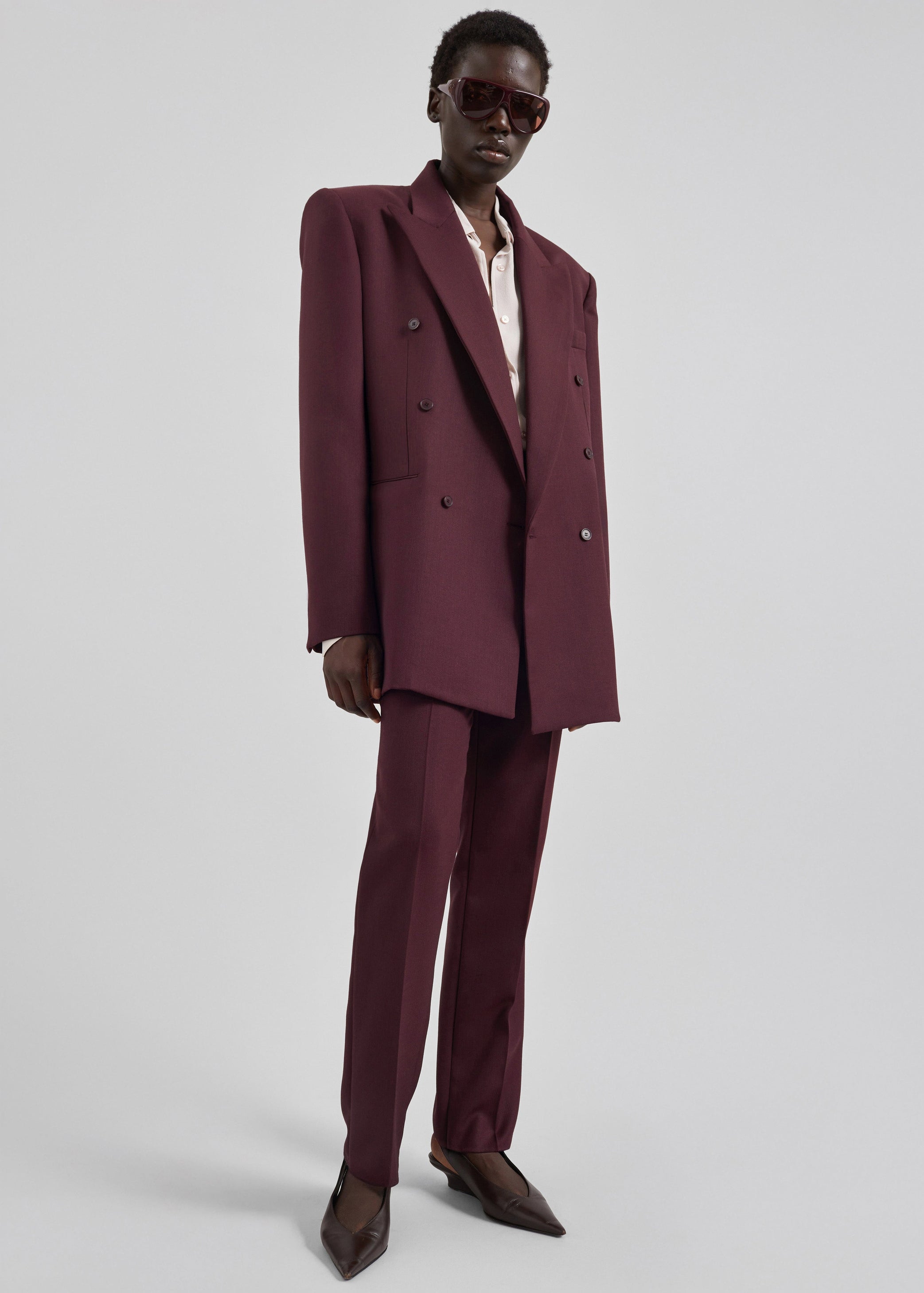 Shop the look image for Lenora Wool Straight Trousers - Burgundy