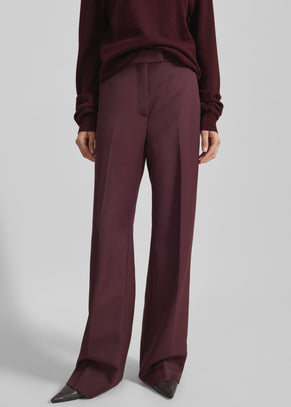 Lenora Wool Straight Trousers - Burgundy