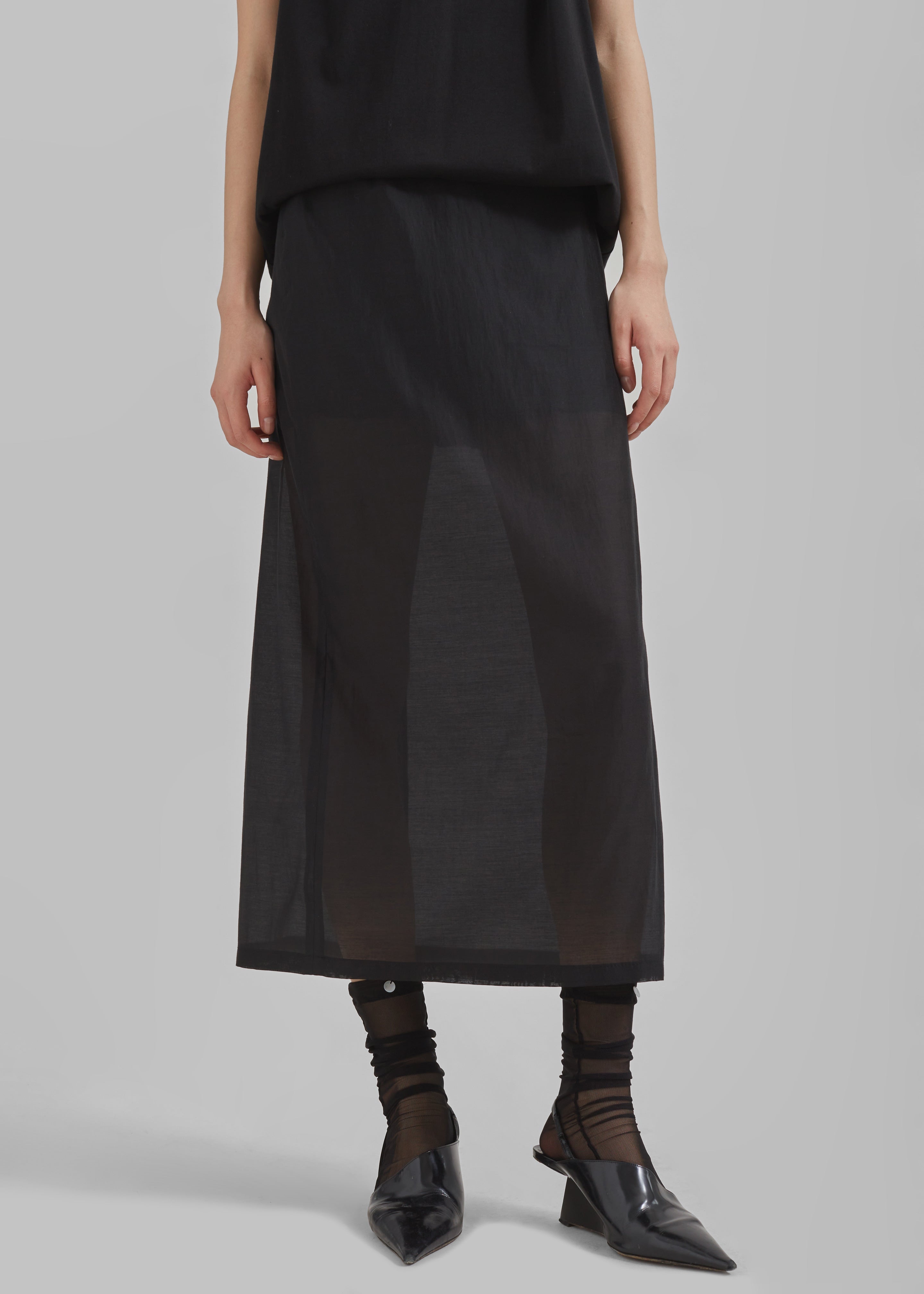 Lenore Semi Sheer Midi Skirt - Black - 6