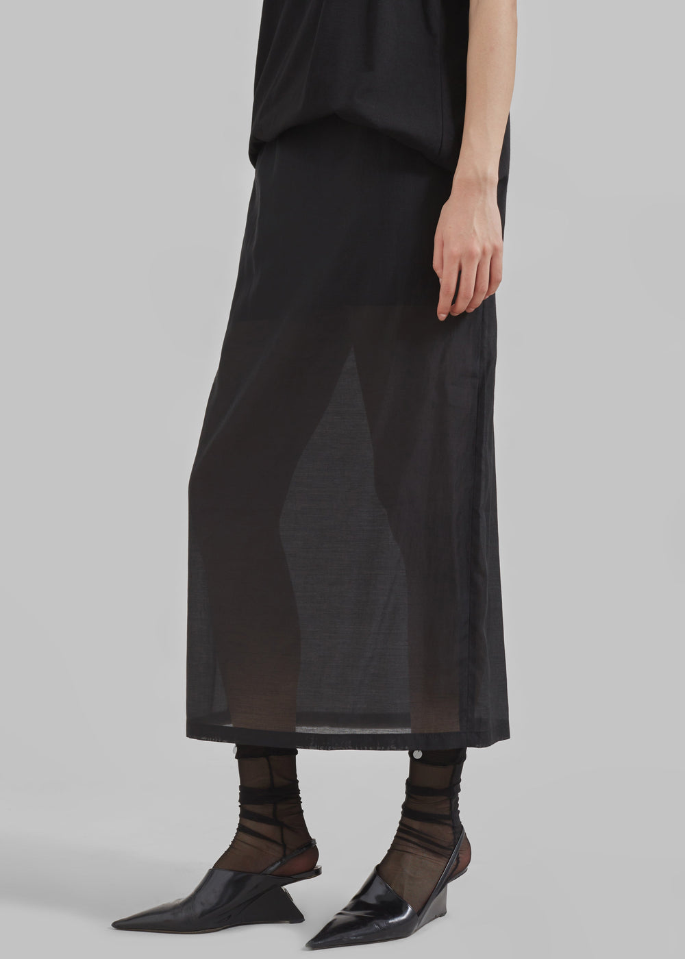 Lenore Semi Sheer Midi Skirt - Black - 1