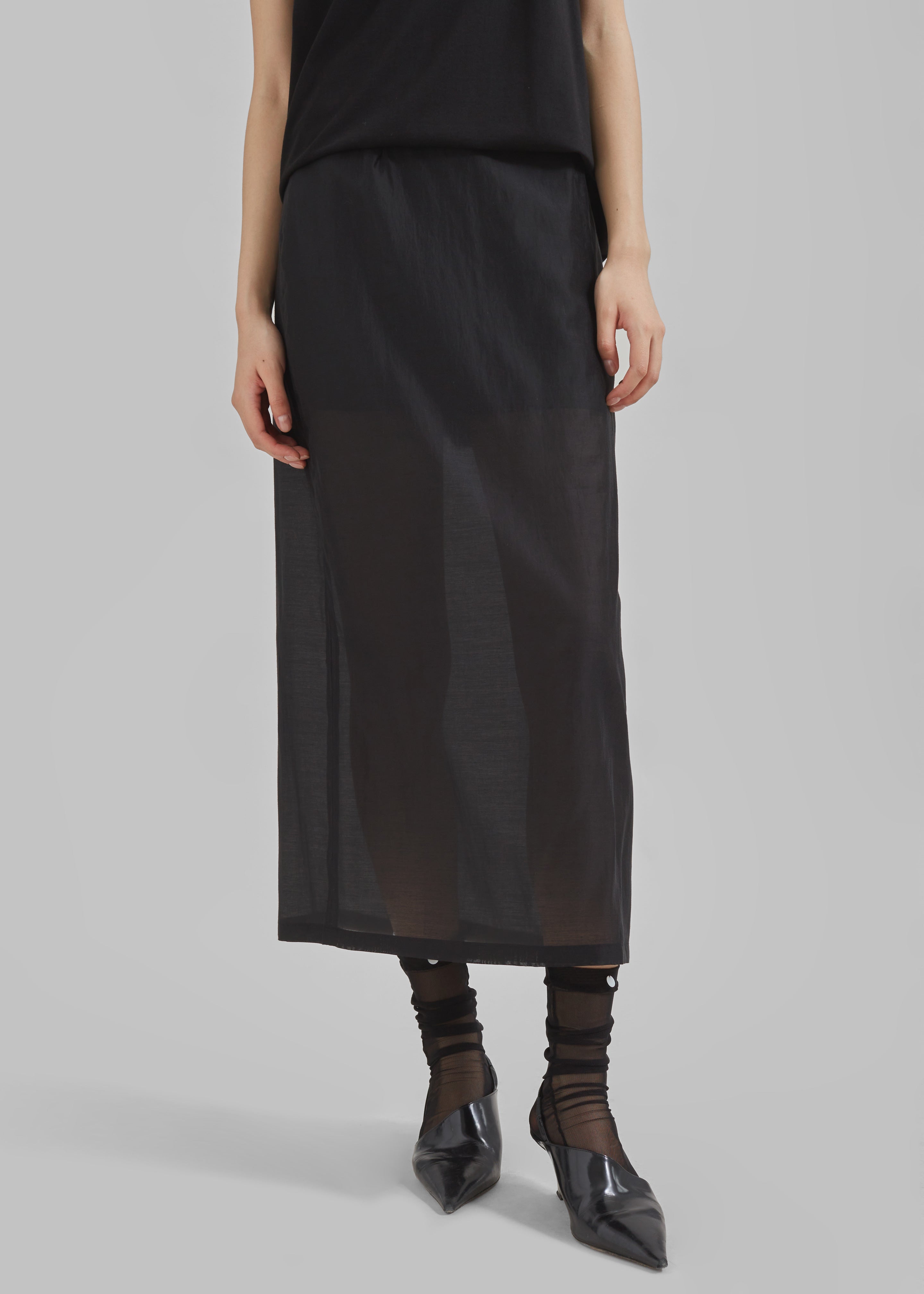 Lenore Semi Sheer Midi Skirt - Black - 4