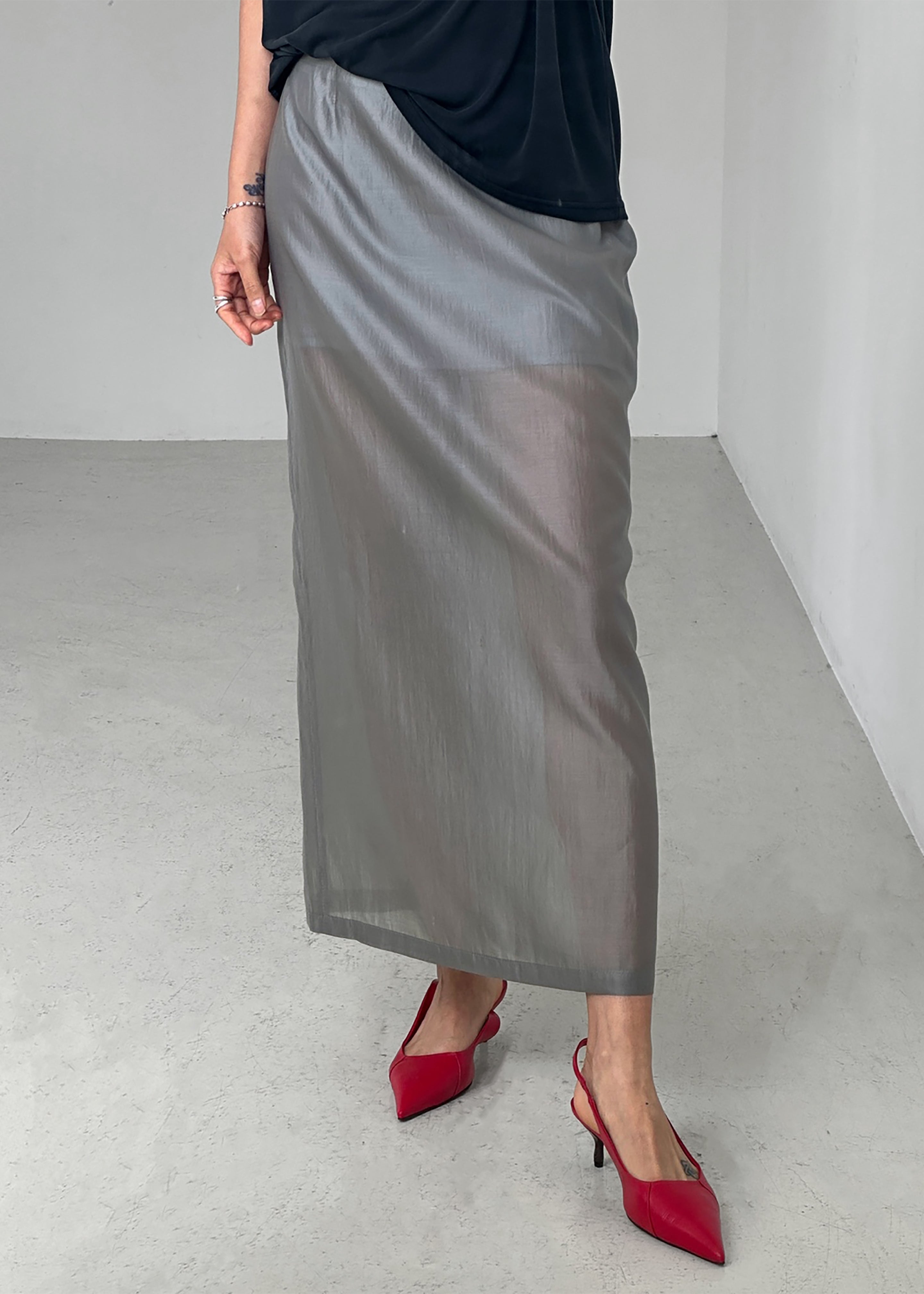 Lenore Semi Sheer Midi Skirt - Grey - 3