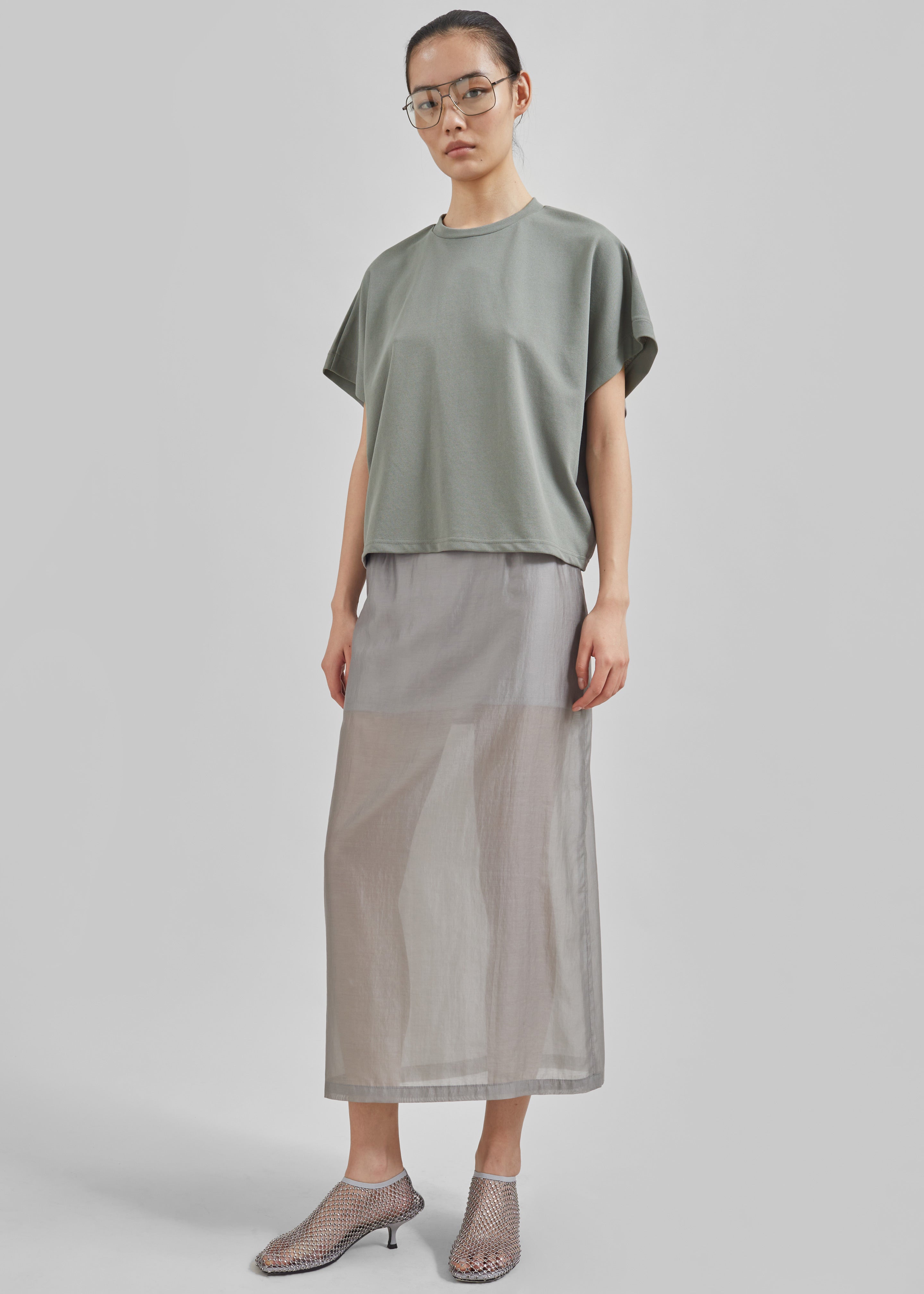 Lenore Semi Sheer Midi Skirt - Grey - 11