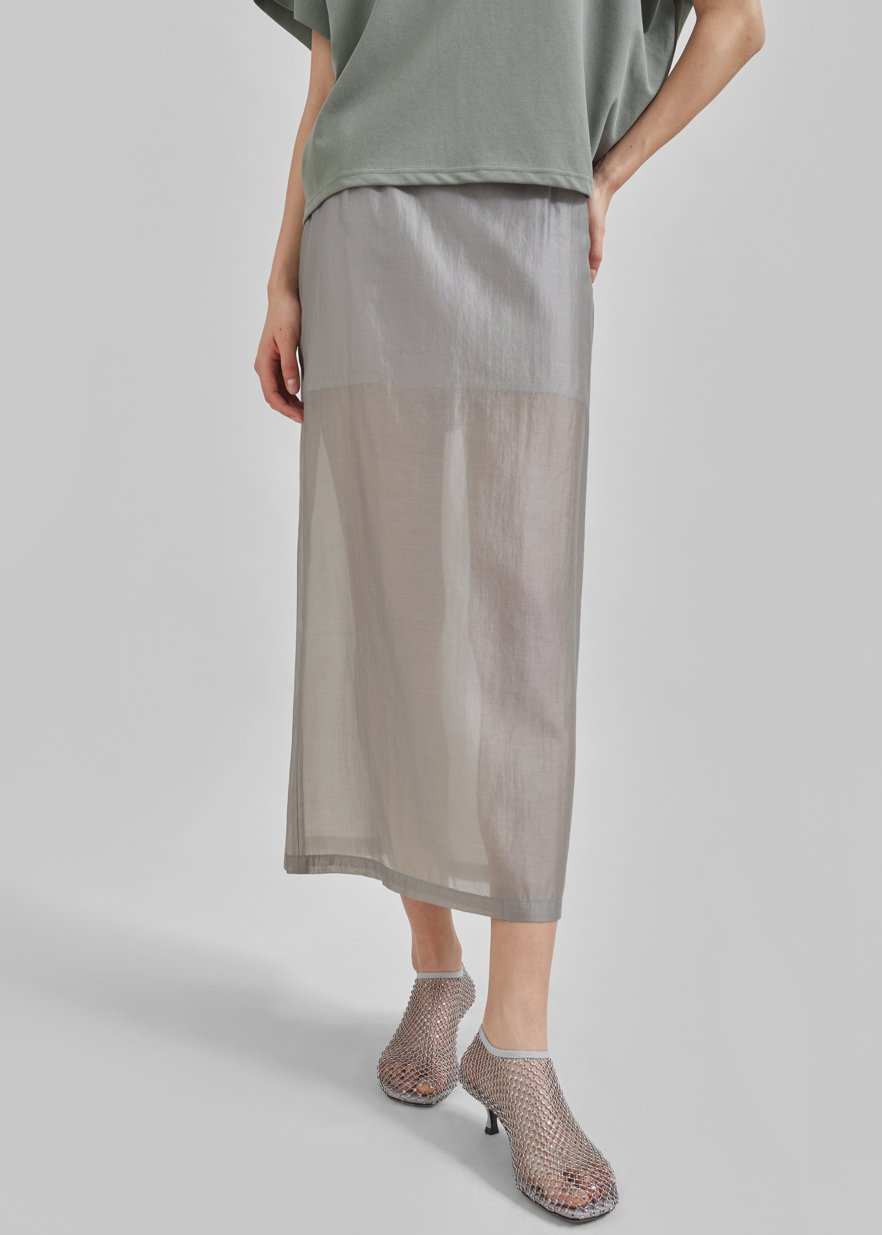 Lenore Semi Sheer Midi Skirt - Grey - 1