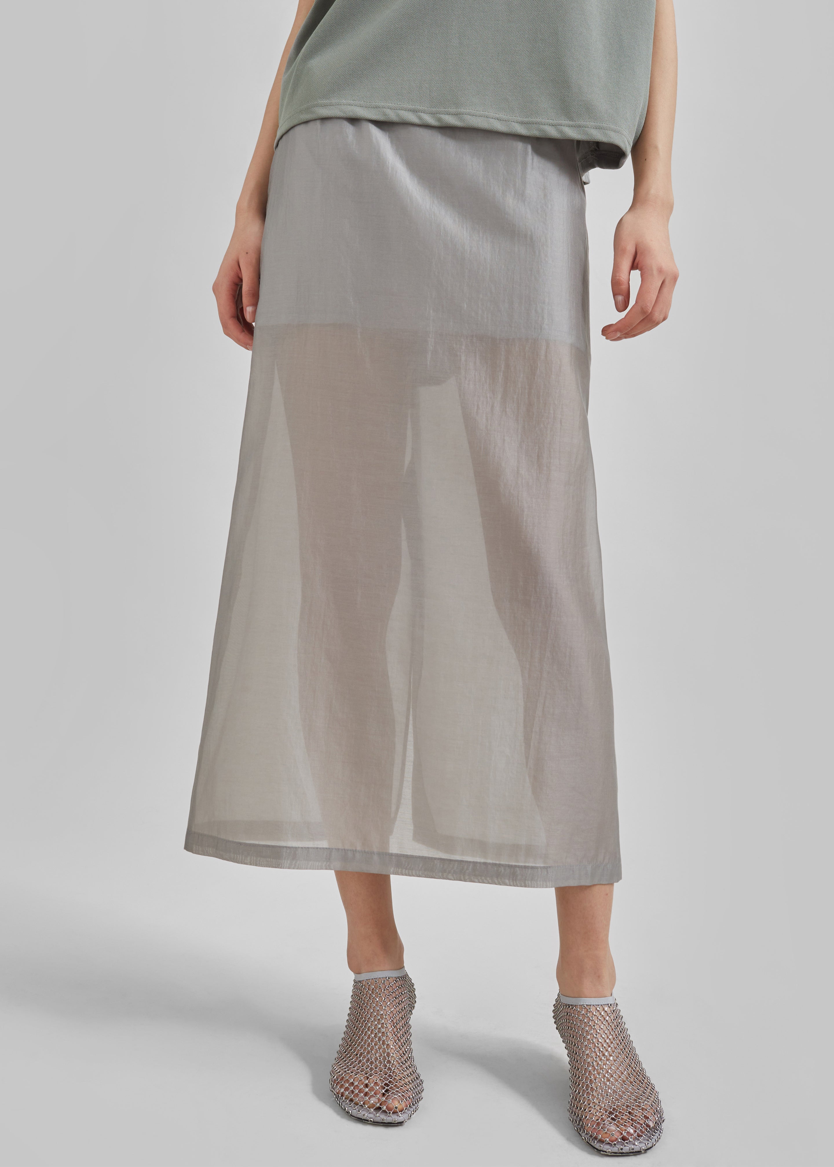 Lenore Semi Sheer Midi Skirt - Grey - 10