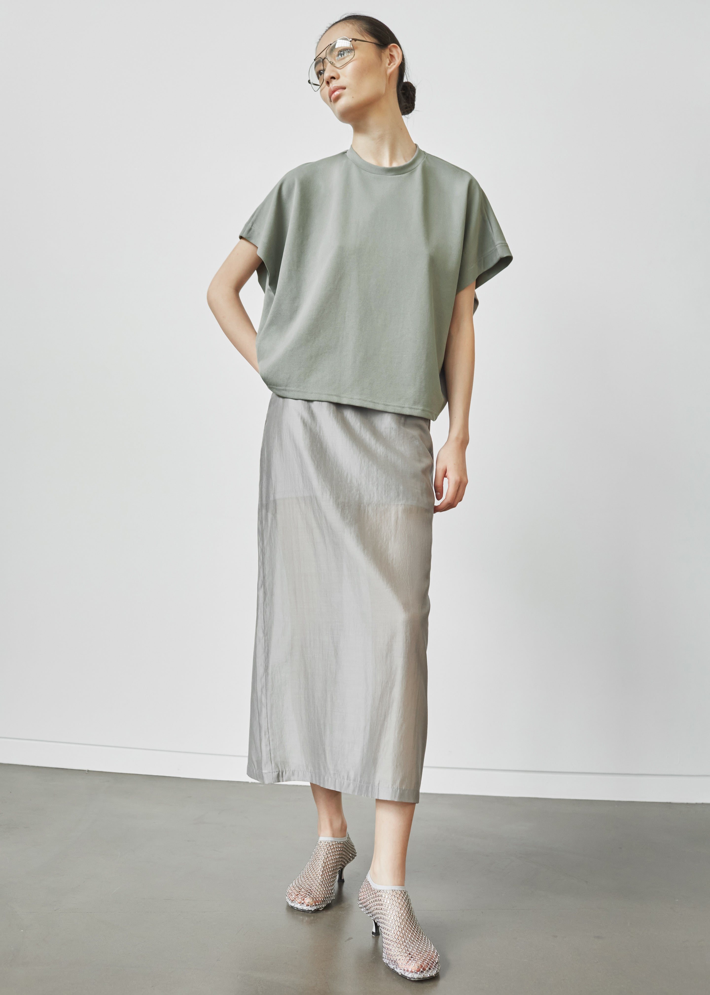 Lenore Semi Sheer Midi Skirt - Grey - 4