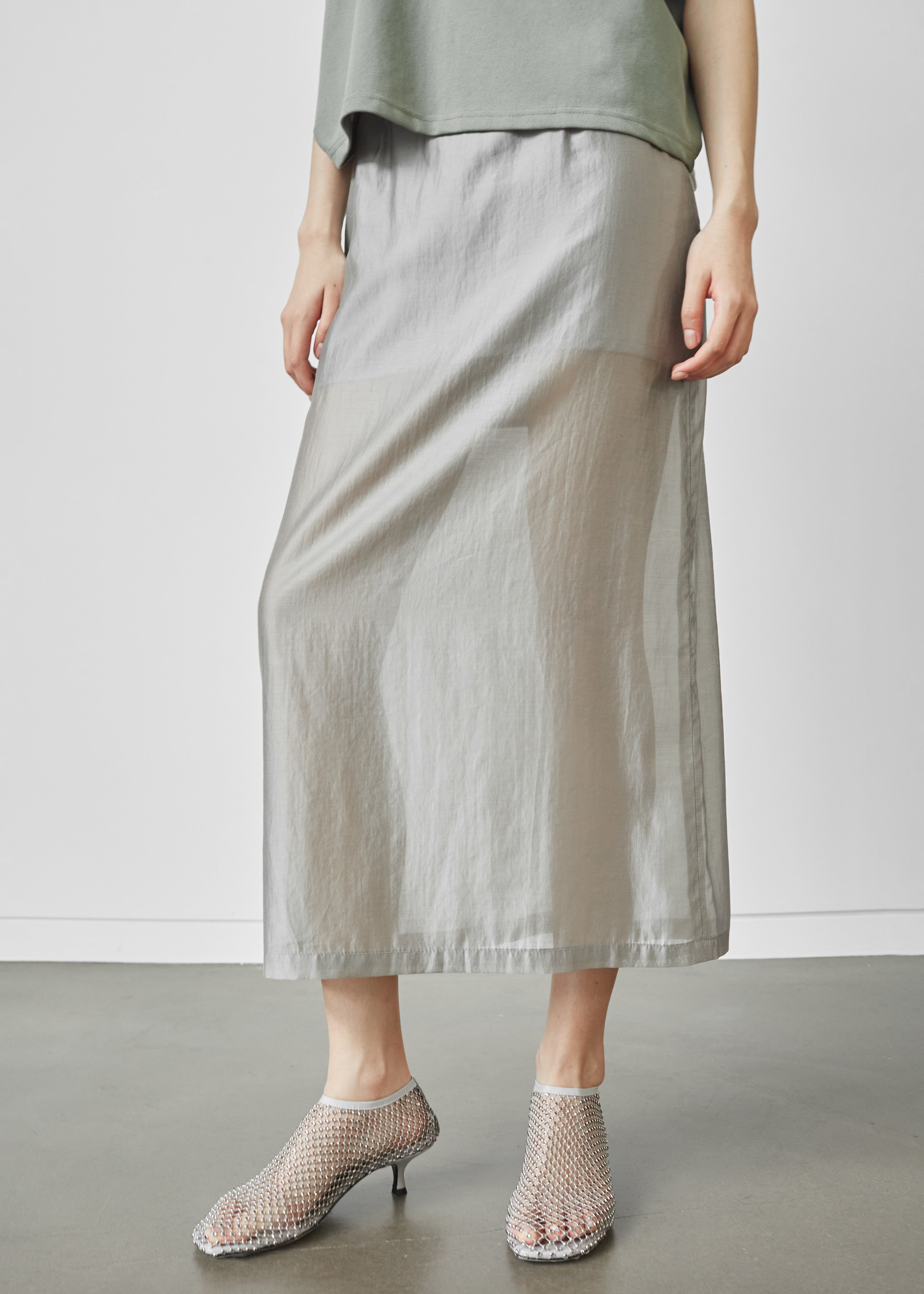 Lenore Semi Sheer Midi Skirt - Grey - 8