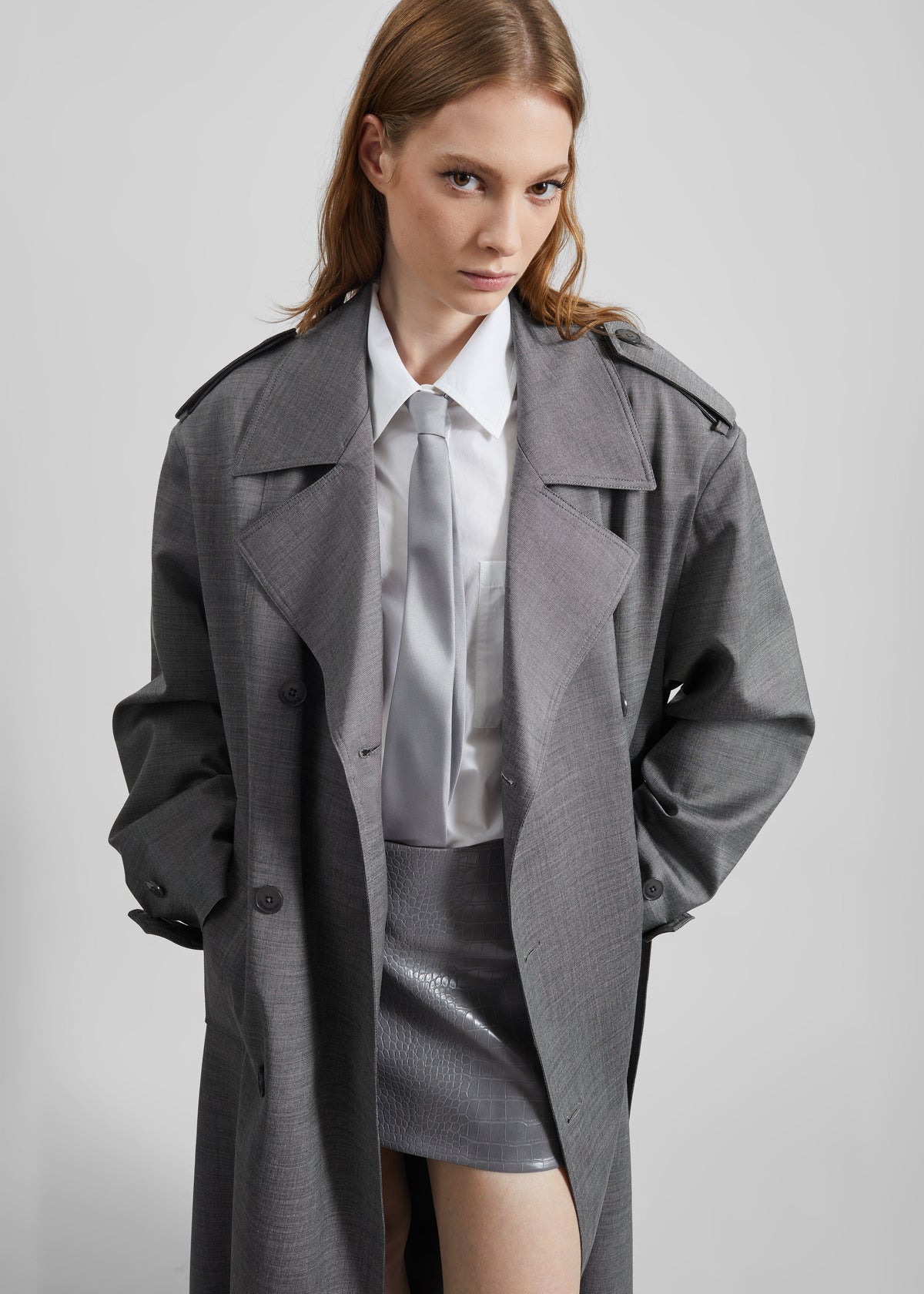 Leona Croc Faux Leather Mini Skirt - Grey - 5