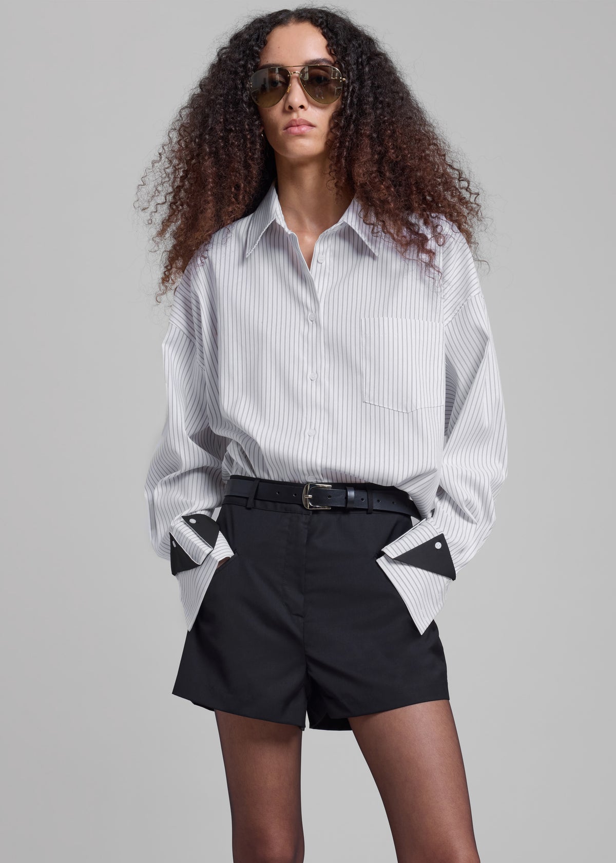 Leona Button Up Shirt - White/Grey Stripe - 5