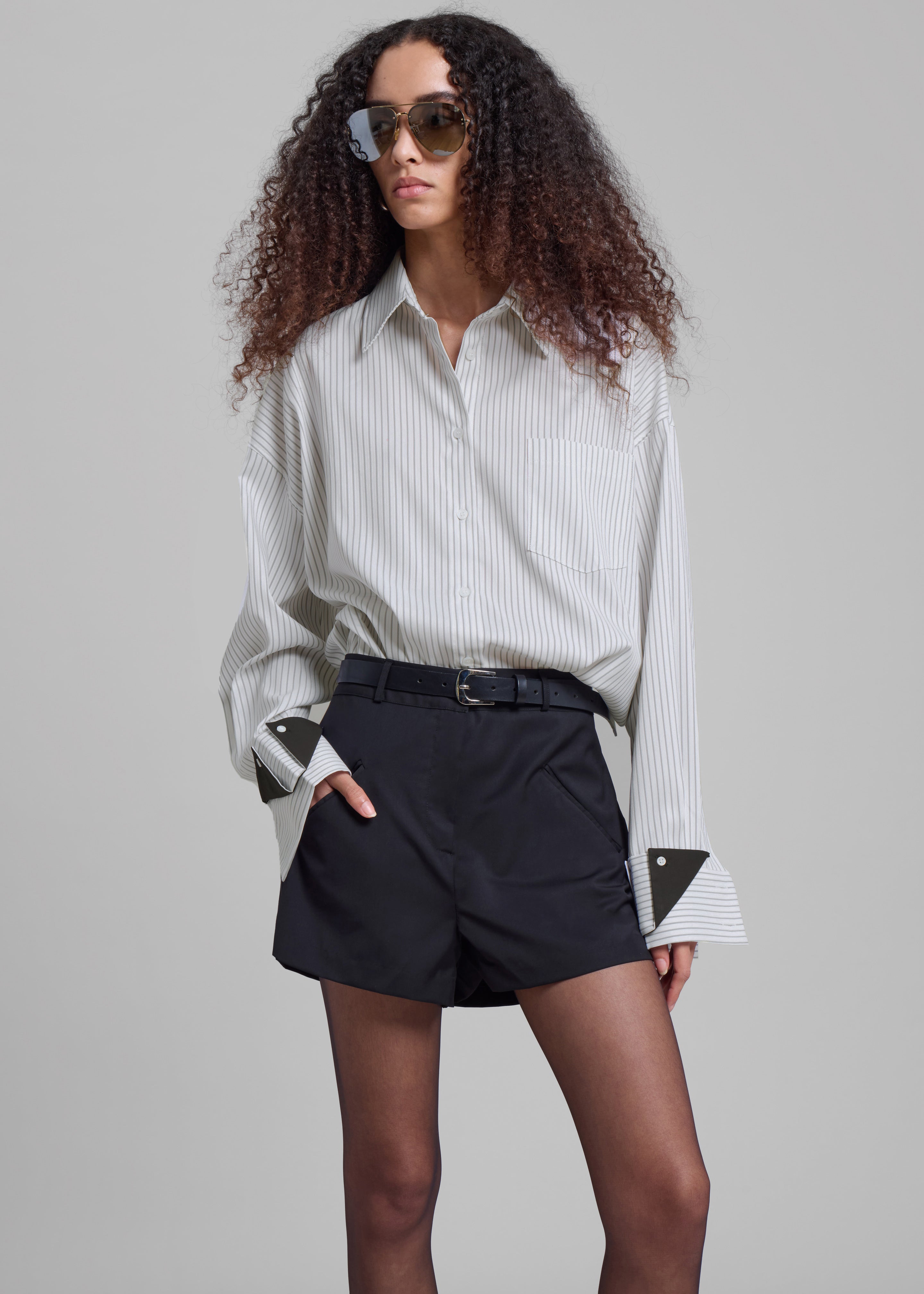 Leona Button Up Shirt - White/Grey Stripe - 9