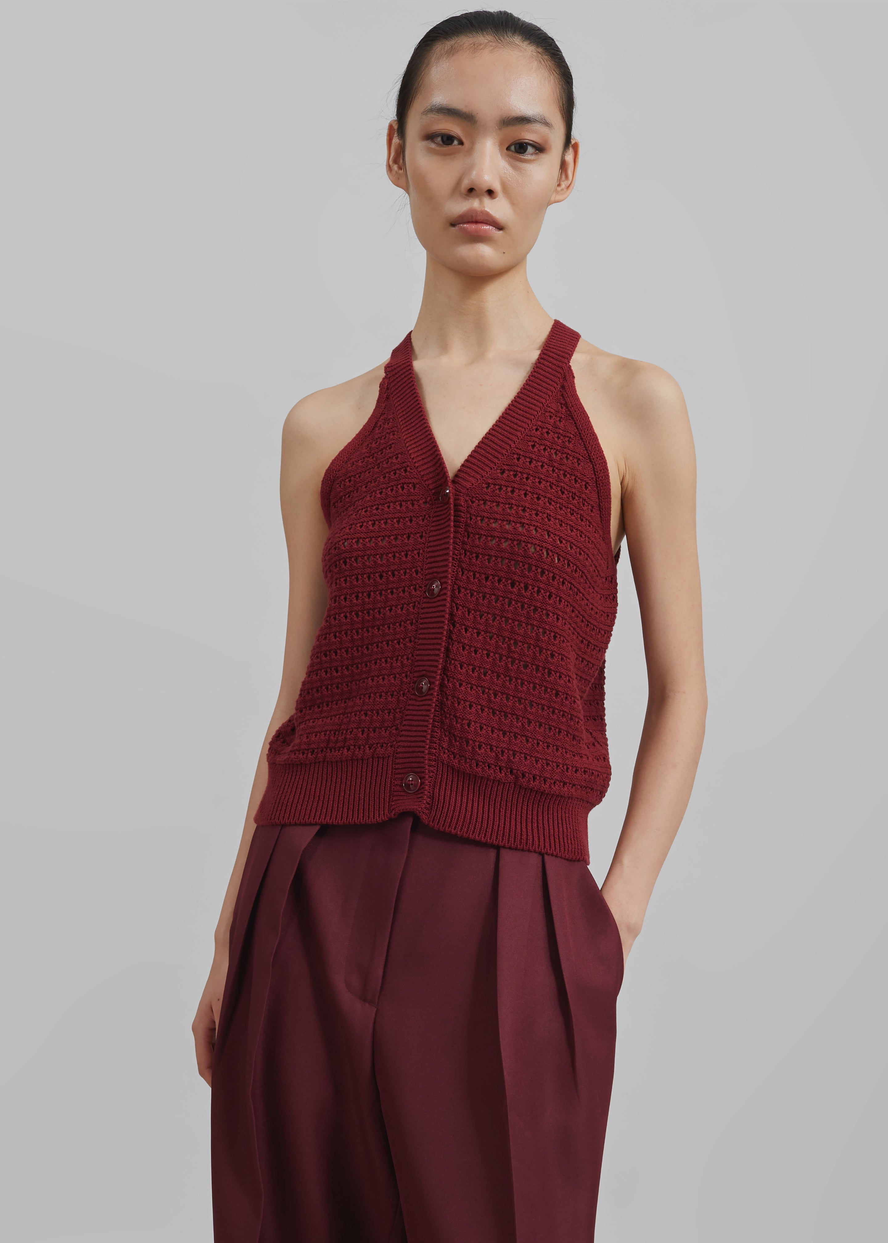 Leonie Knitted Halter Top - Burgundy - 4