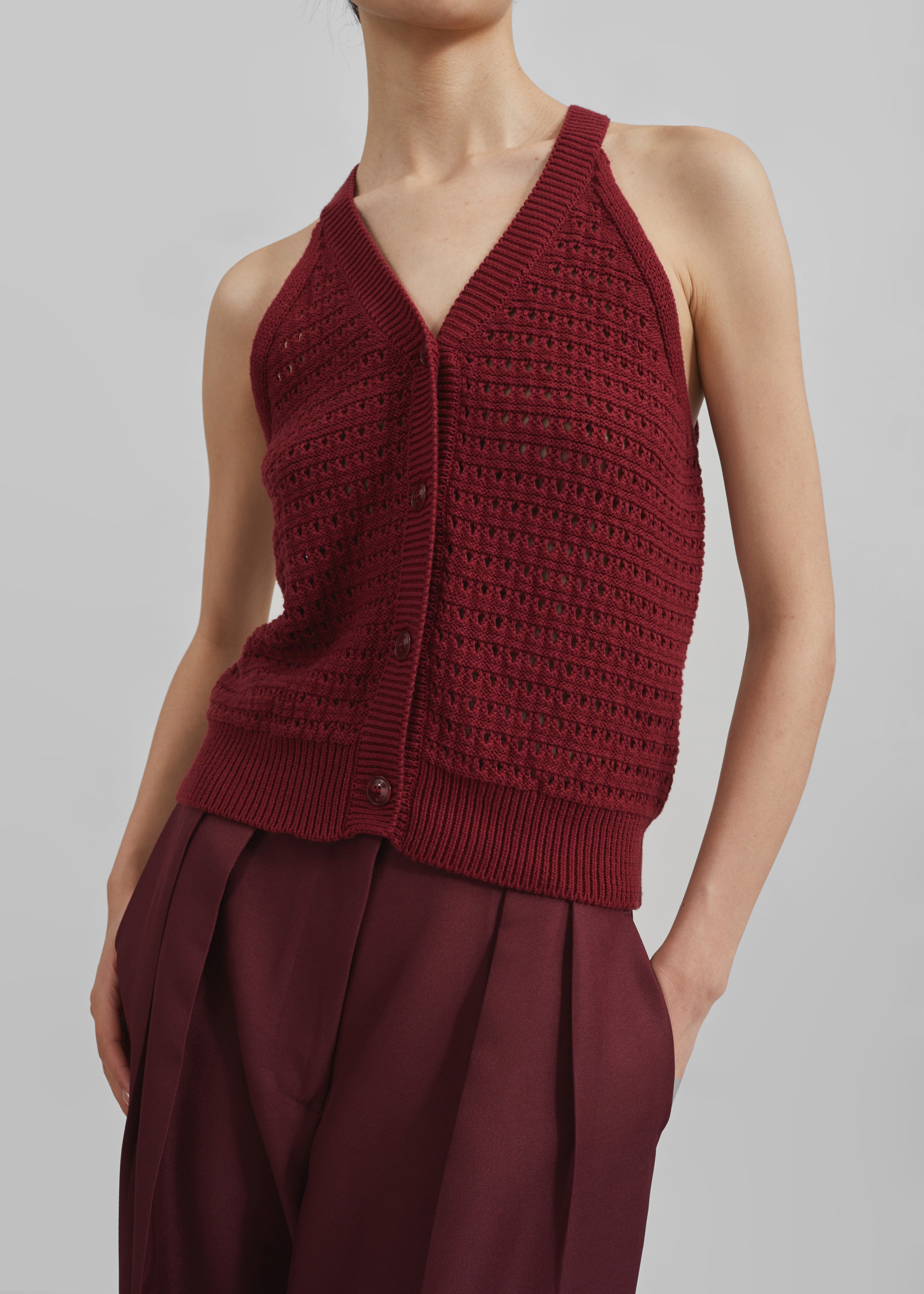 Leonie Knitted Halter Top - Burgundy - 3