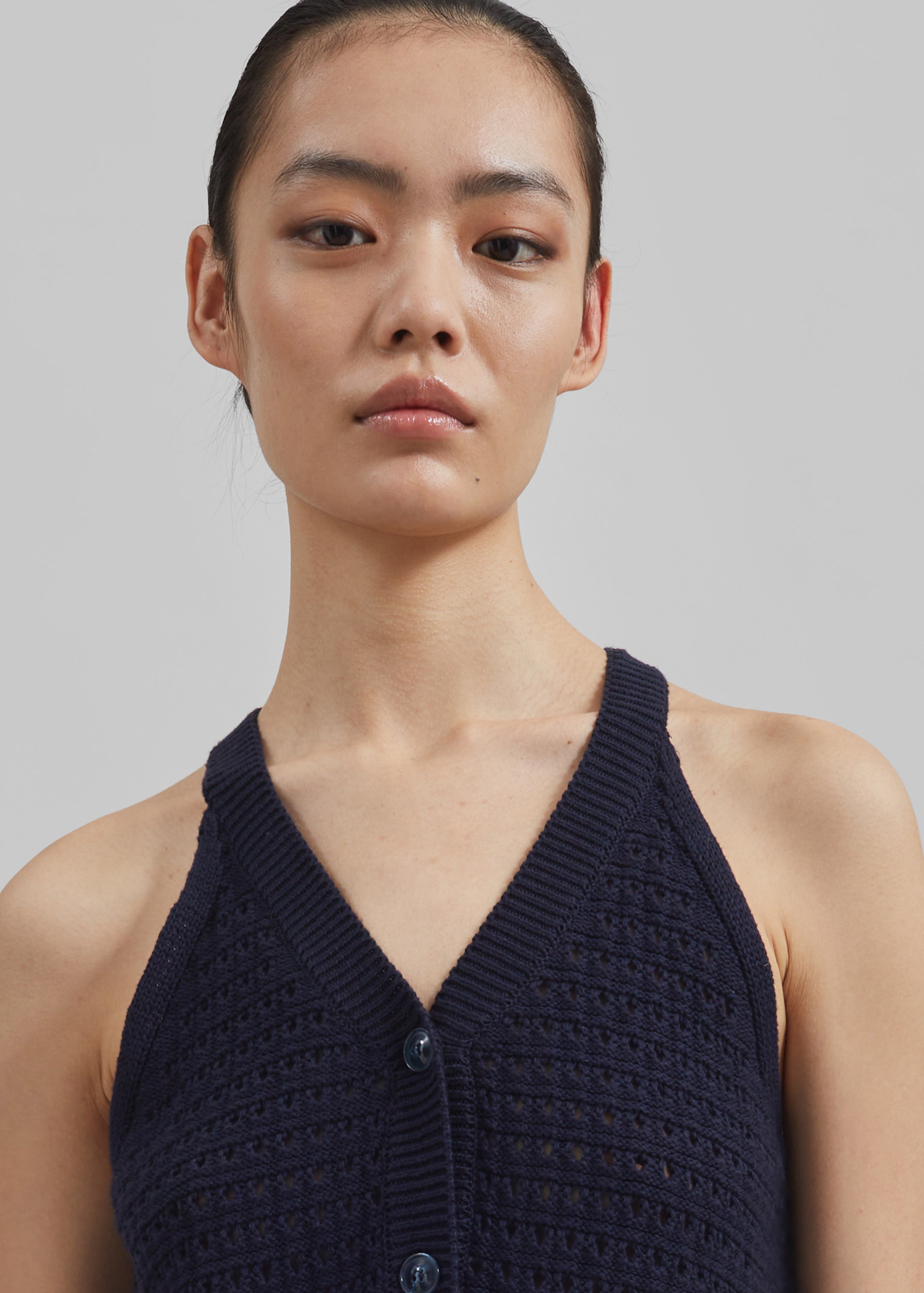 Leonie Knitted Halter Top - Navy - 3