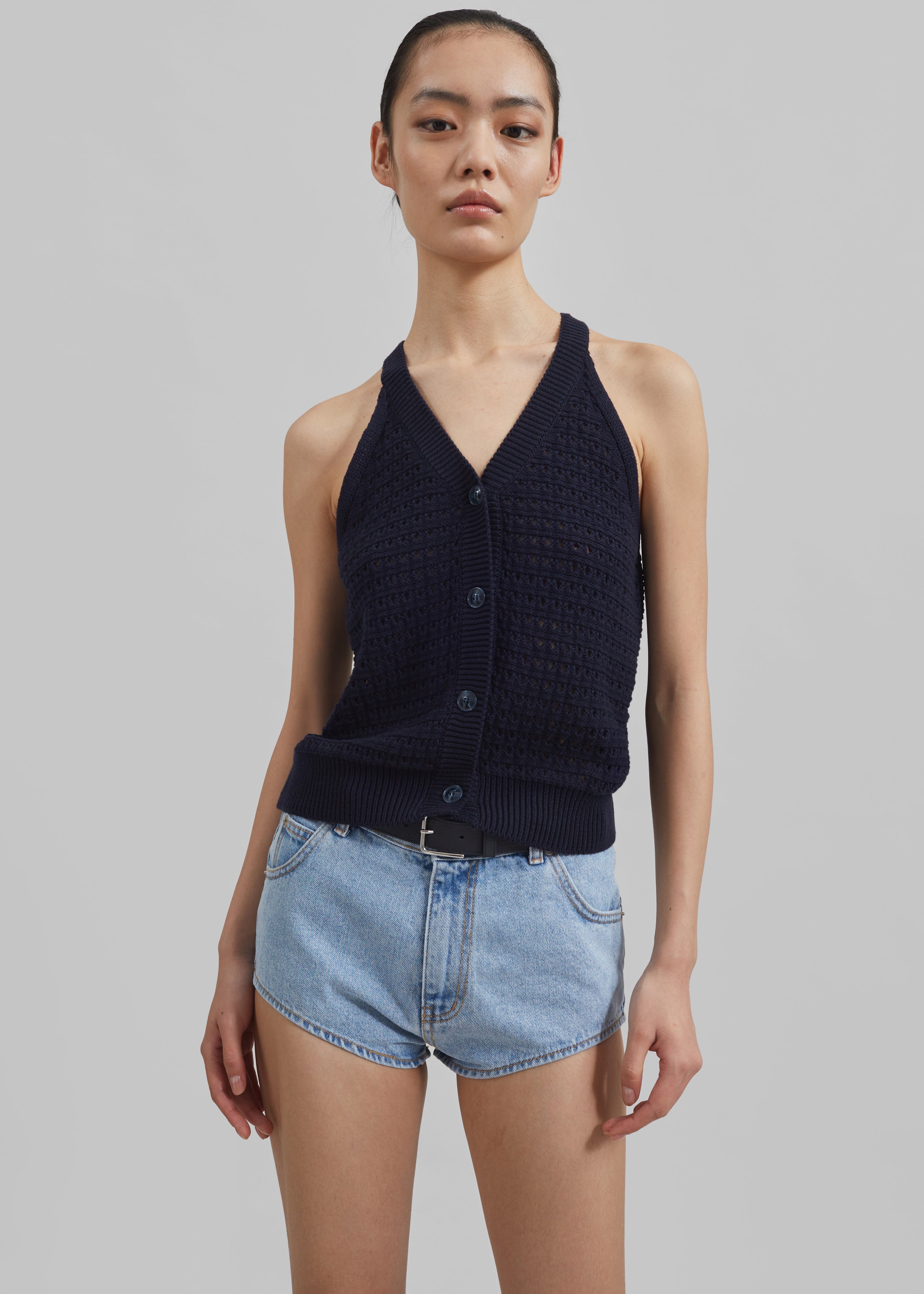 Leonie Knitted Halter Top - Navy - 1