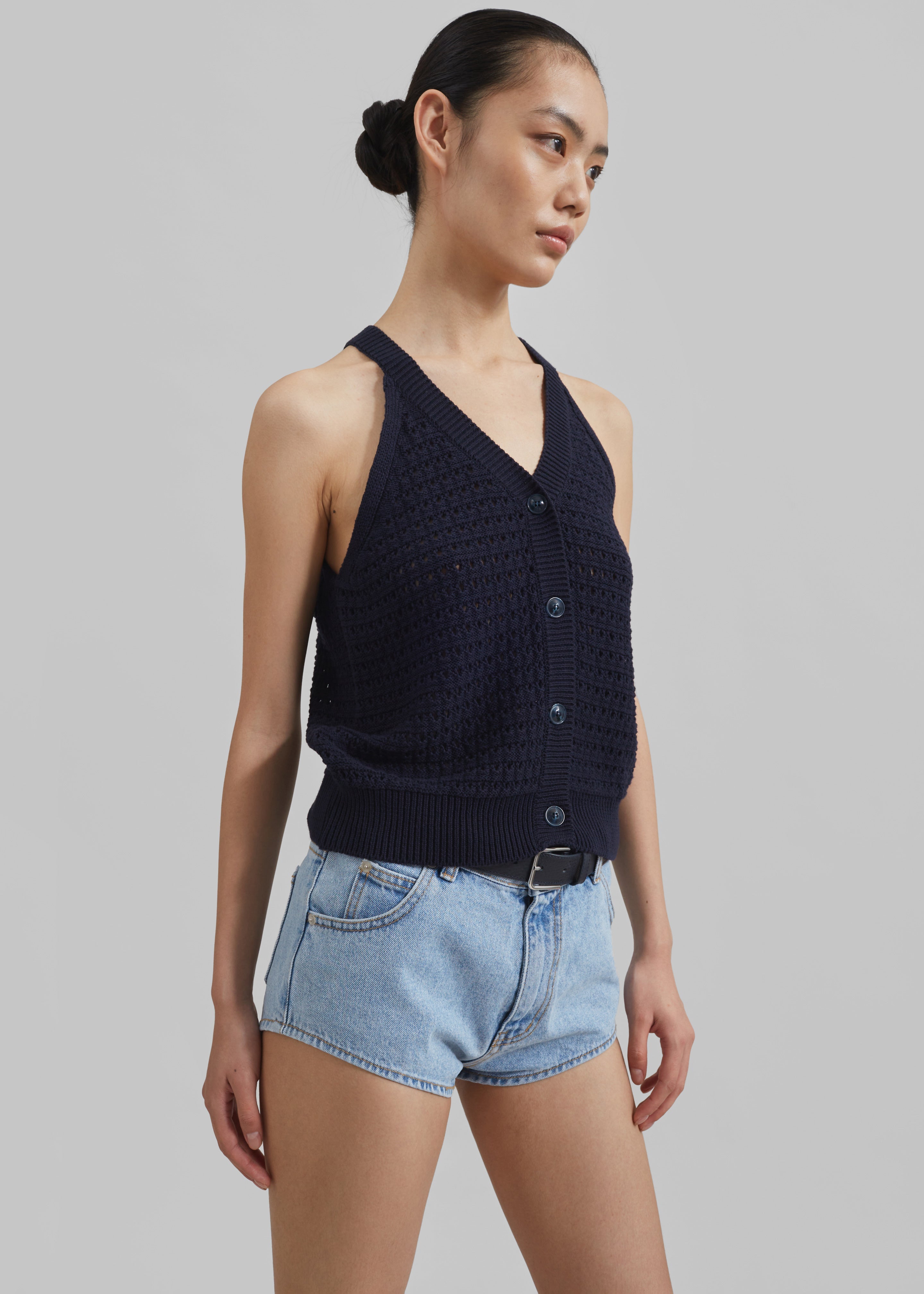 Leonie Knitted Halter Top - Navy - 4