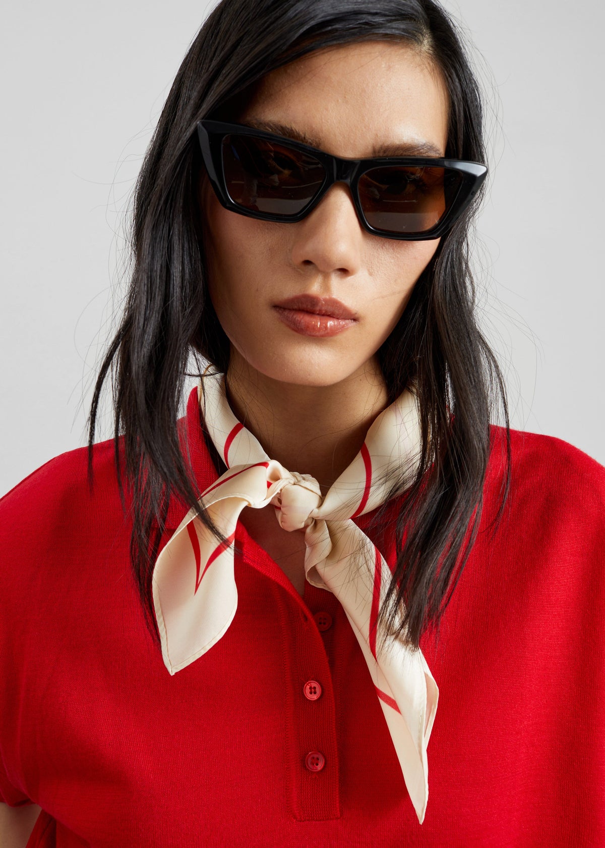 Lerici Square Scarf - Ivory/Red - 1