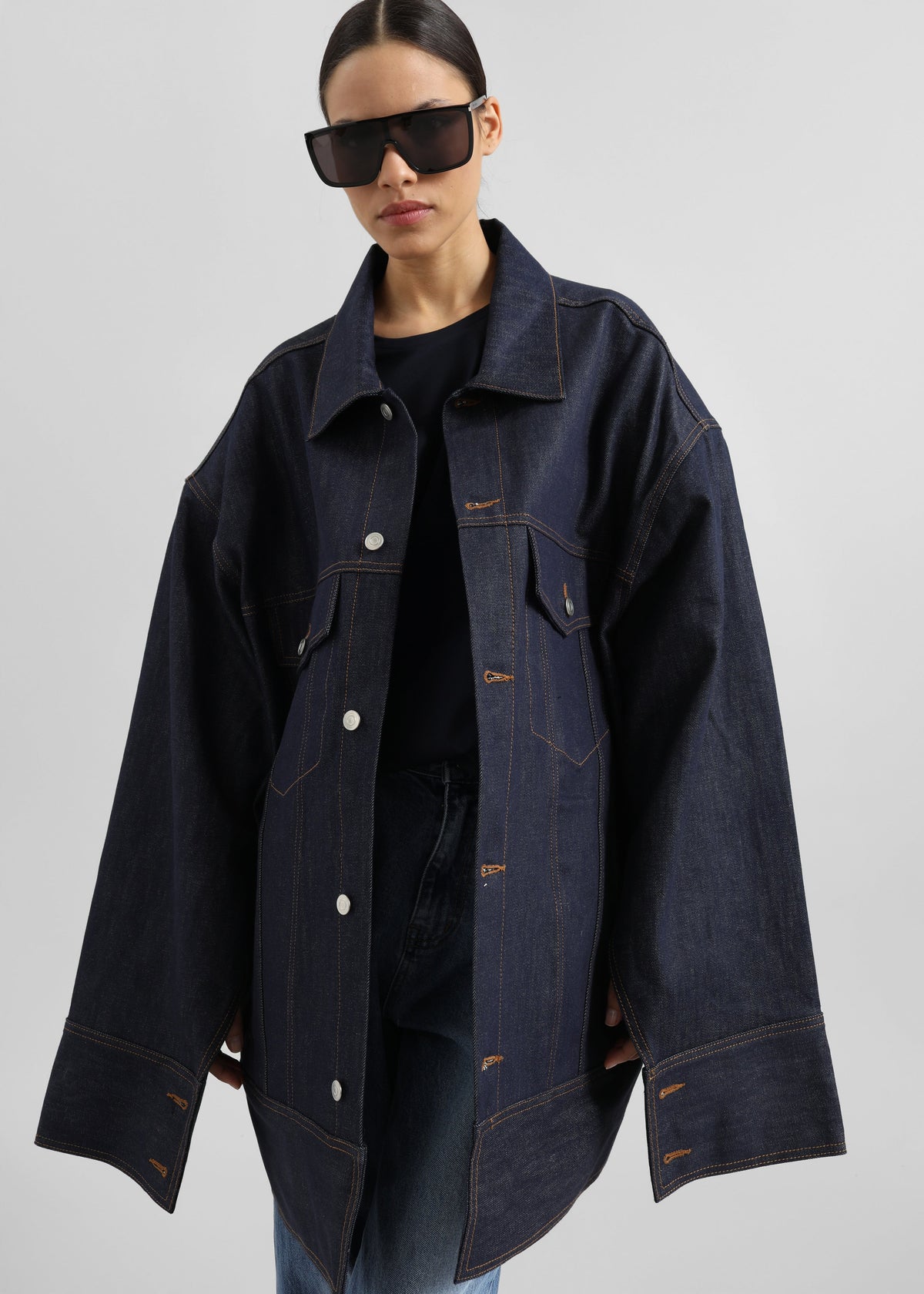 Leros Oversized Denim Jacket - Dark Wash - 5
