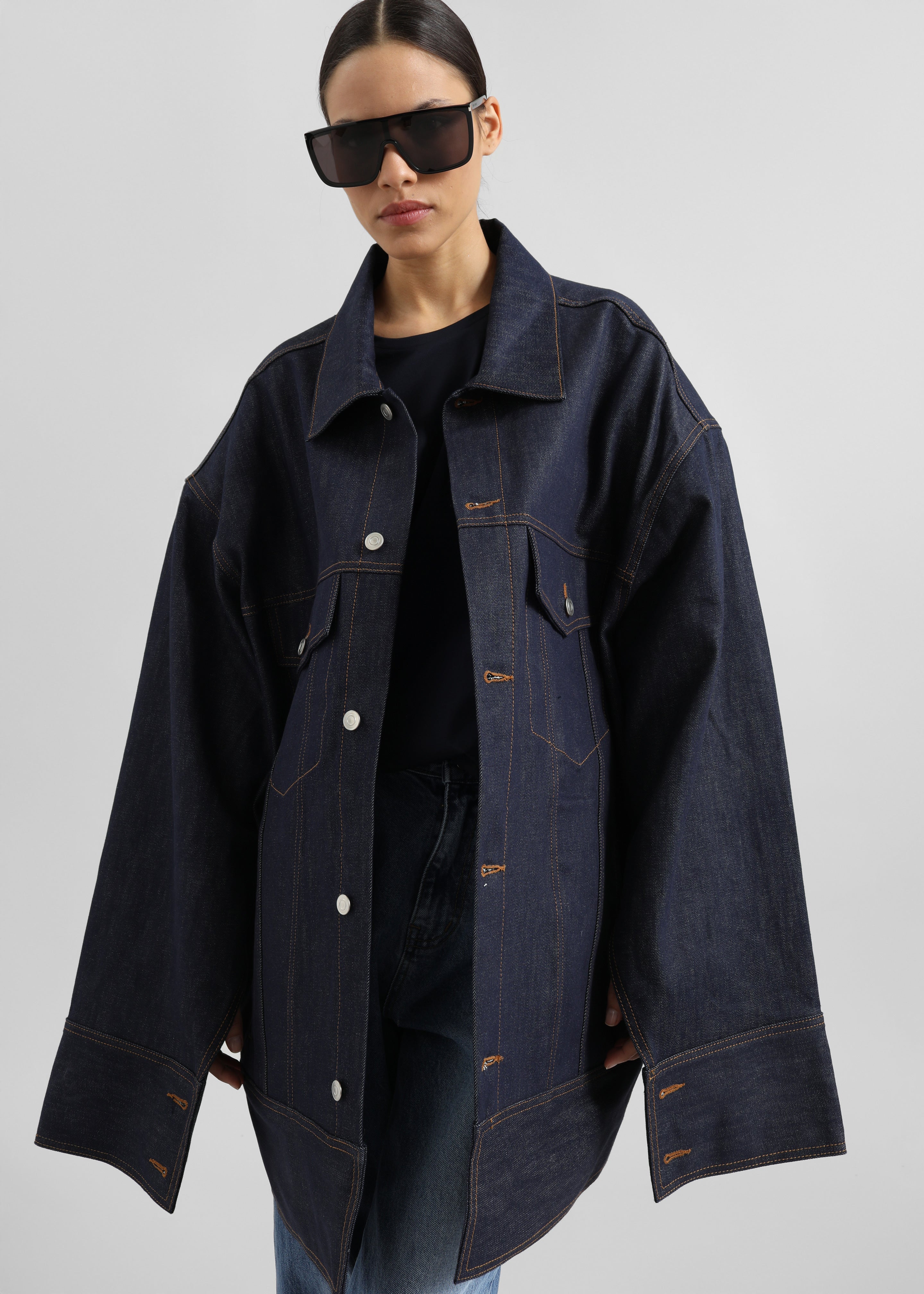 Leros Oversized Denim Jacket - Dark Wash - 5