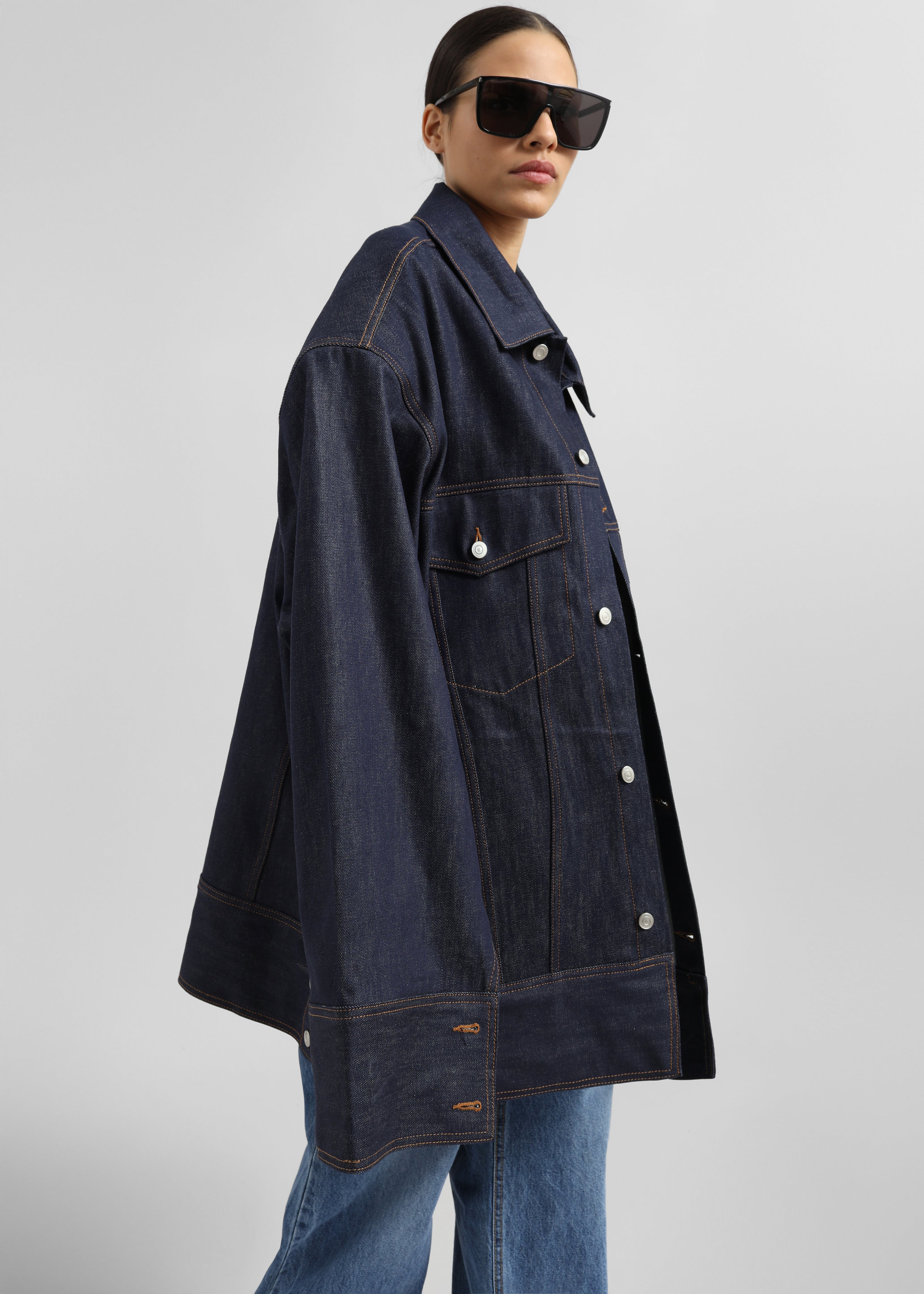 Leros Oversized Denim Jacket - Dark Wash - 6