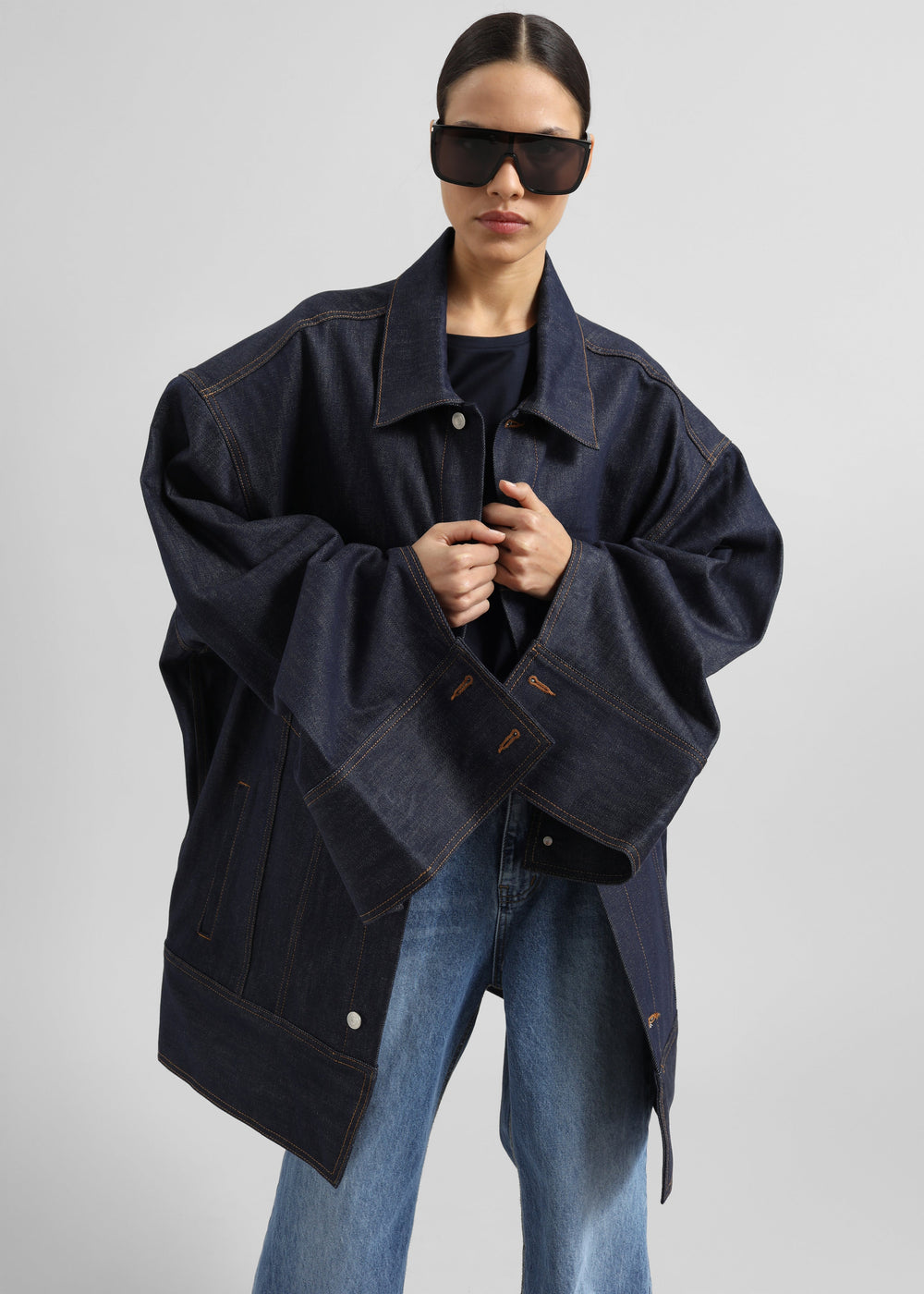 Leros Oversized Denim Jacket - Dark Wash - 1