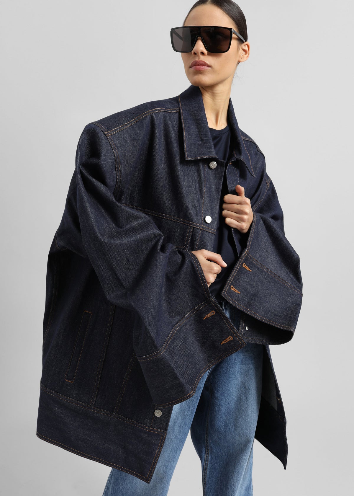 Leros Oversized Denim Jacket - Dark Wash - 7