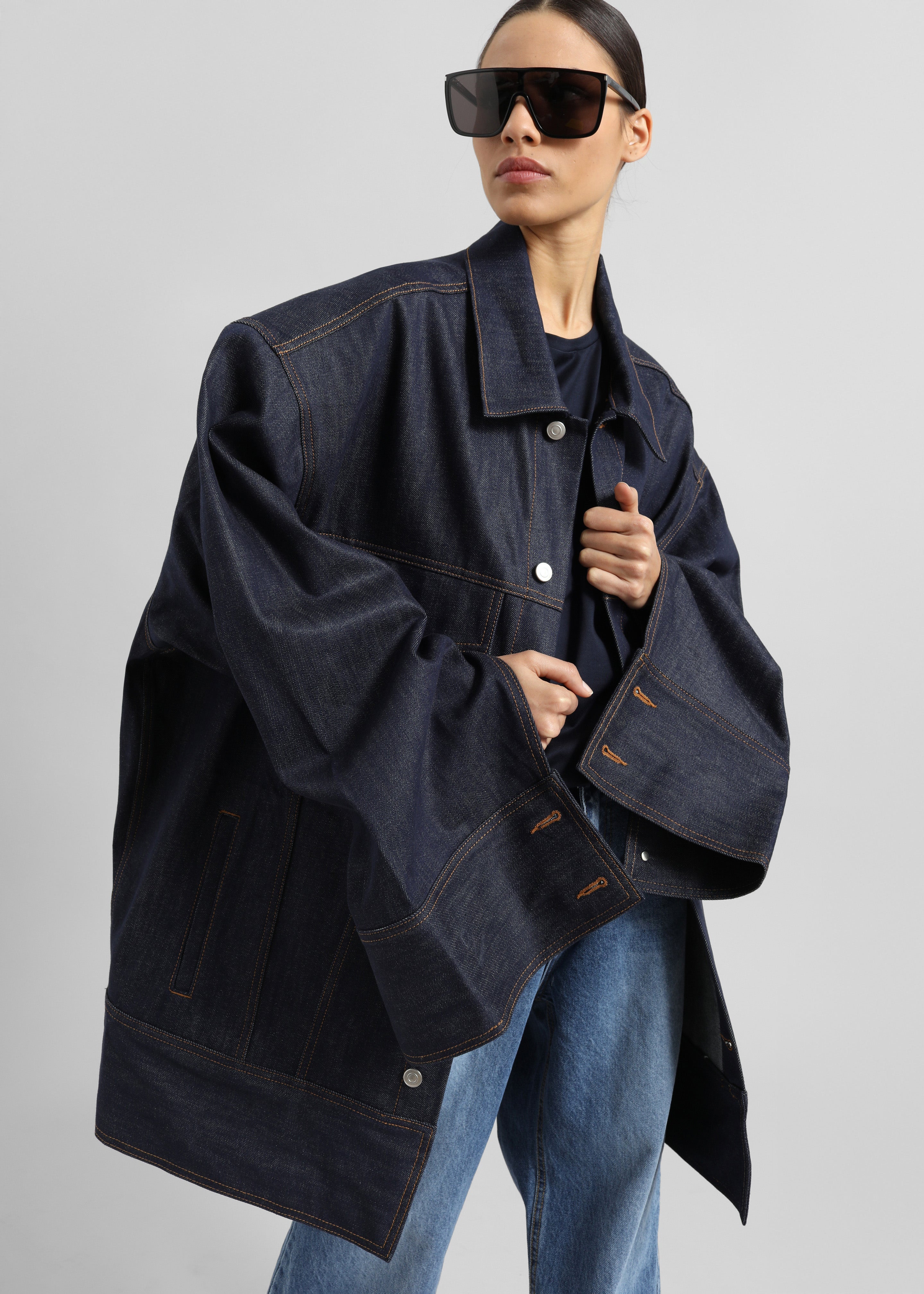 Leros Oversized Denim Jacket - Dark Wash - 7